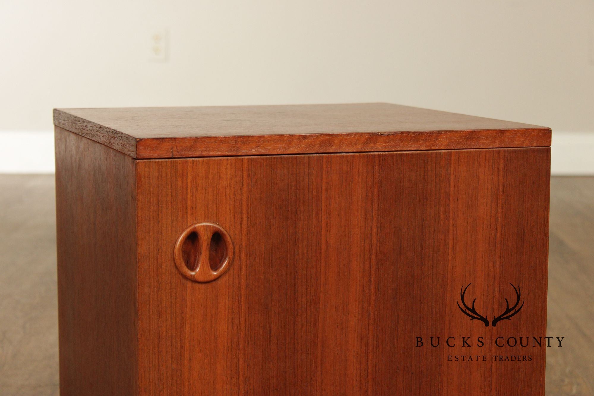 Pair Of Danish Modern Style Teak Single Door Nightstands