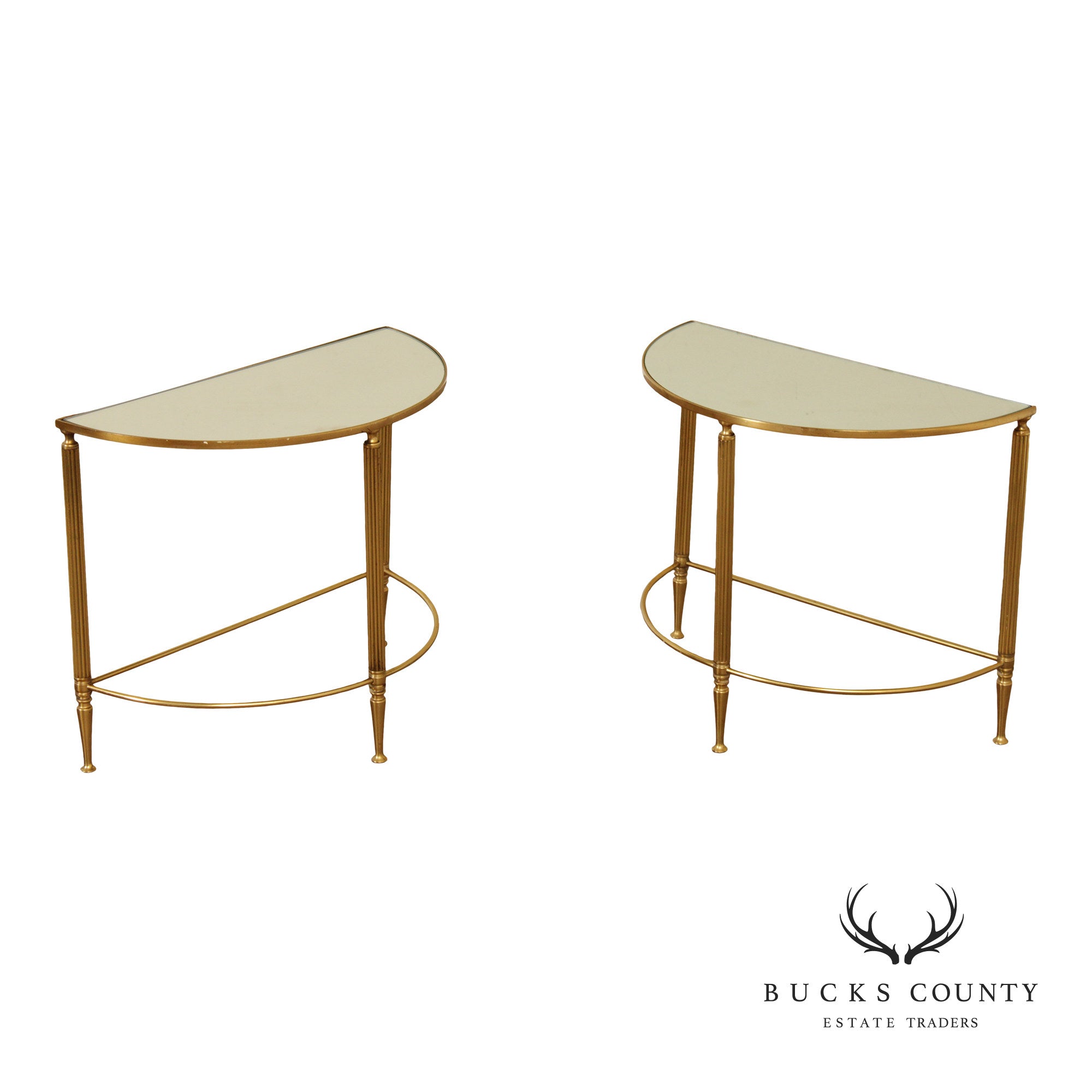 Directoire Style Vintage Pair of Brass Demilune Side Tables