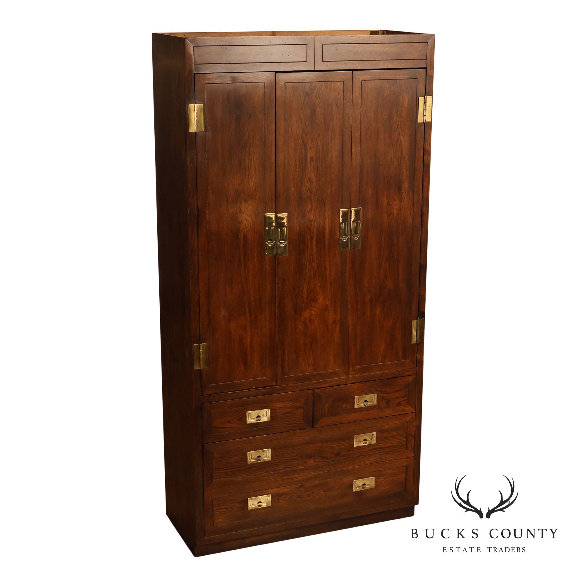 Henredon Scene One Campaign Style Walnut Armoire Chest