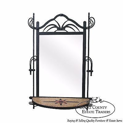 Hand Wrought Iron Southwest Hanging Mirror w/ Demilune Marble Console