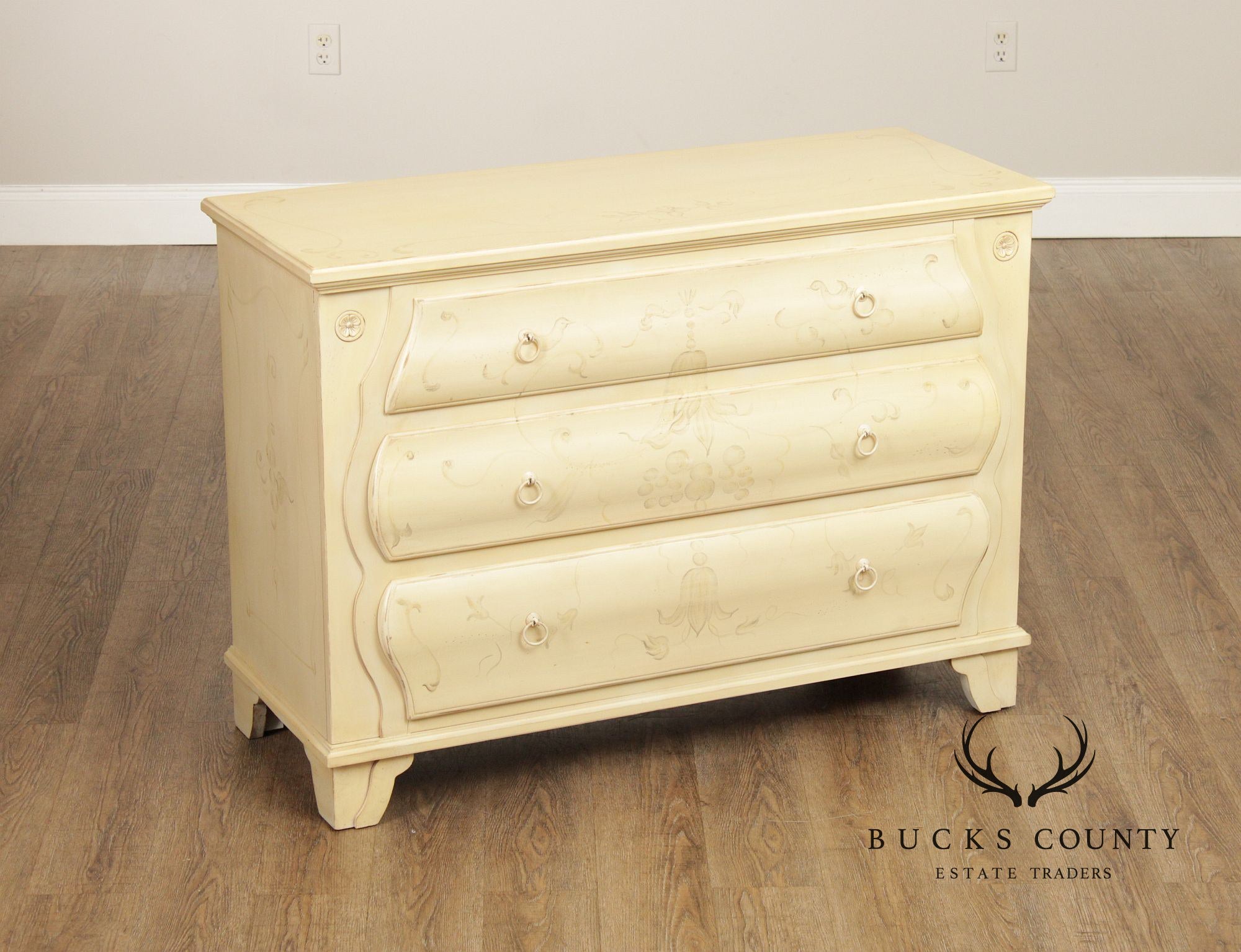 Ethan Allen Paint Decorated 'Maison' Bombe Chest of Drawers