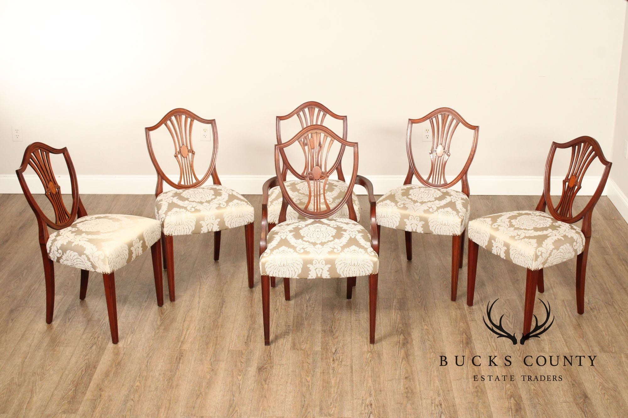 Hepplewhite Style Set of Six Inlaid Mahogany Dining Chairs