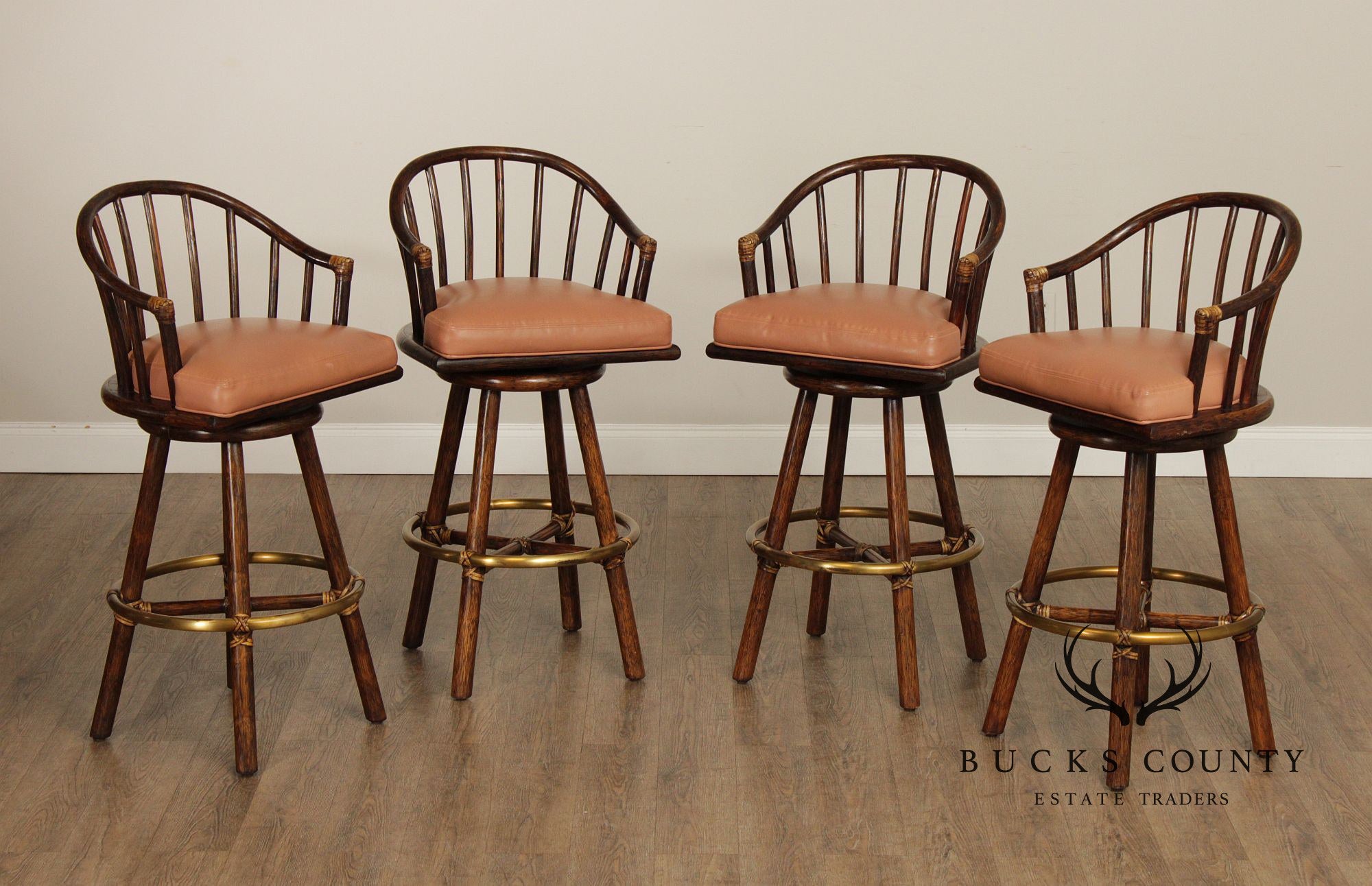 McGuire Set of Four Rattan Swivel Counter Stools