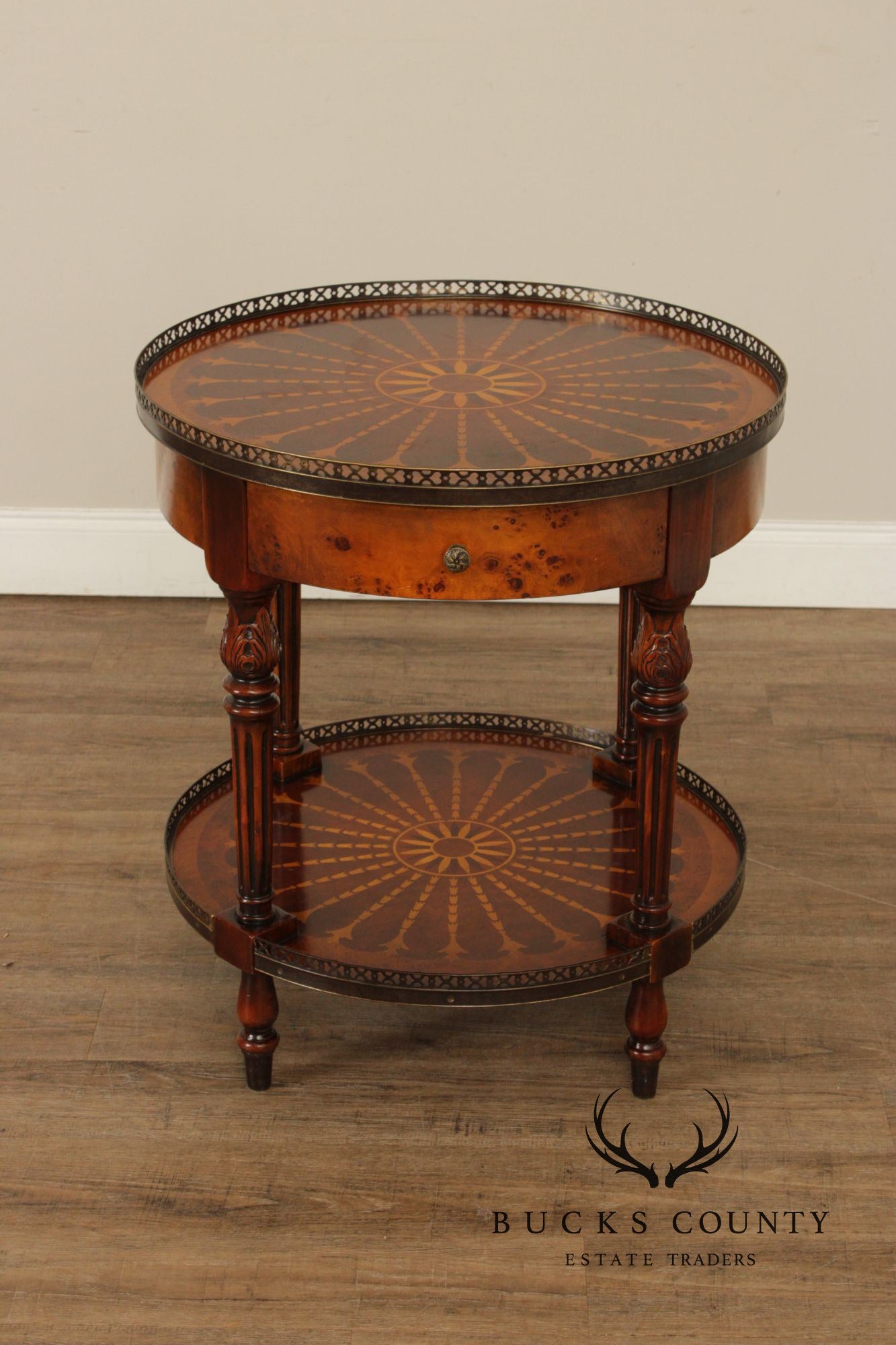 Theodore Alexander Round Two-Tier Inlaid Occasional Table