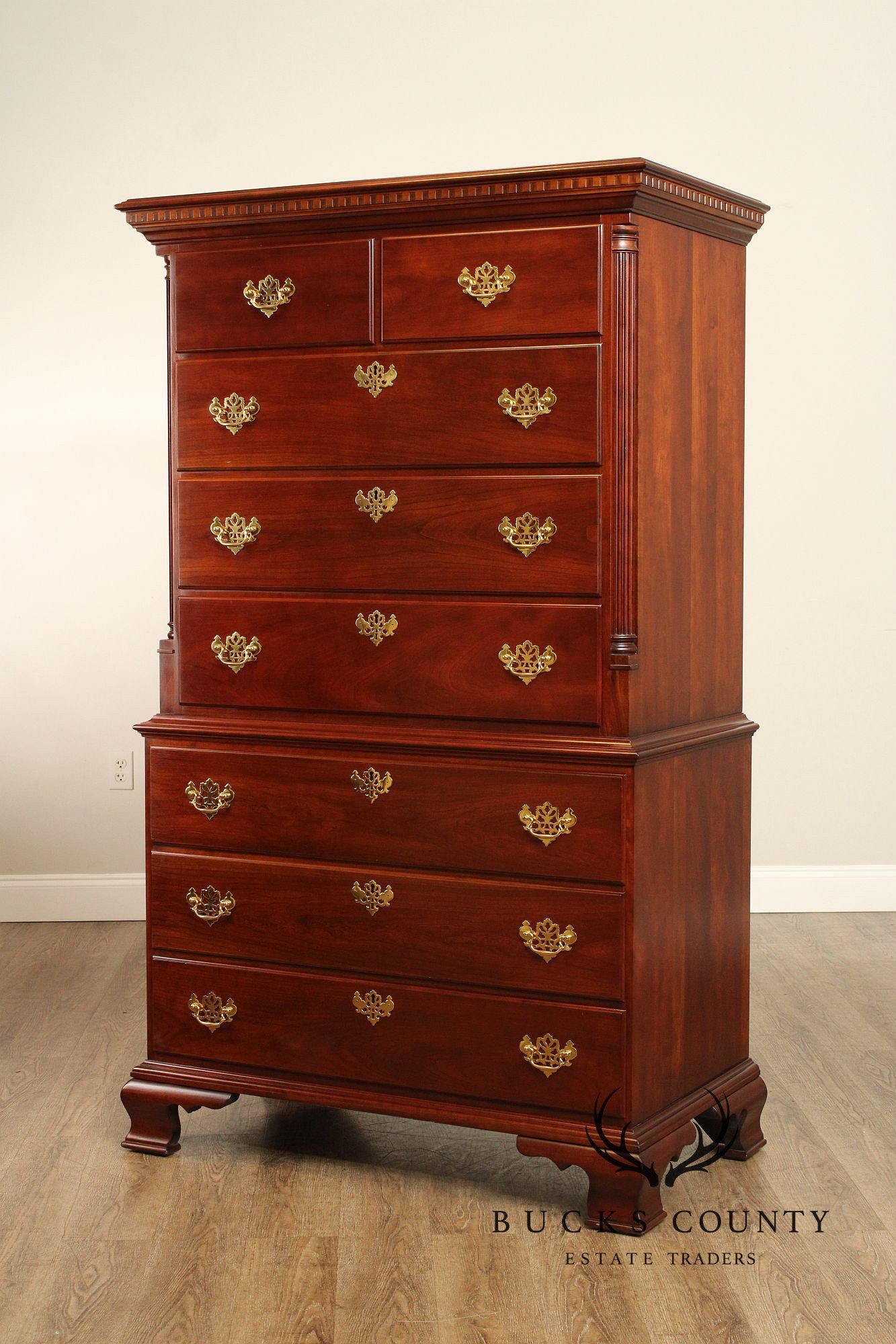 Statton Chippendale Style Cherry Chest on Chest