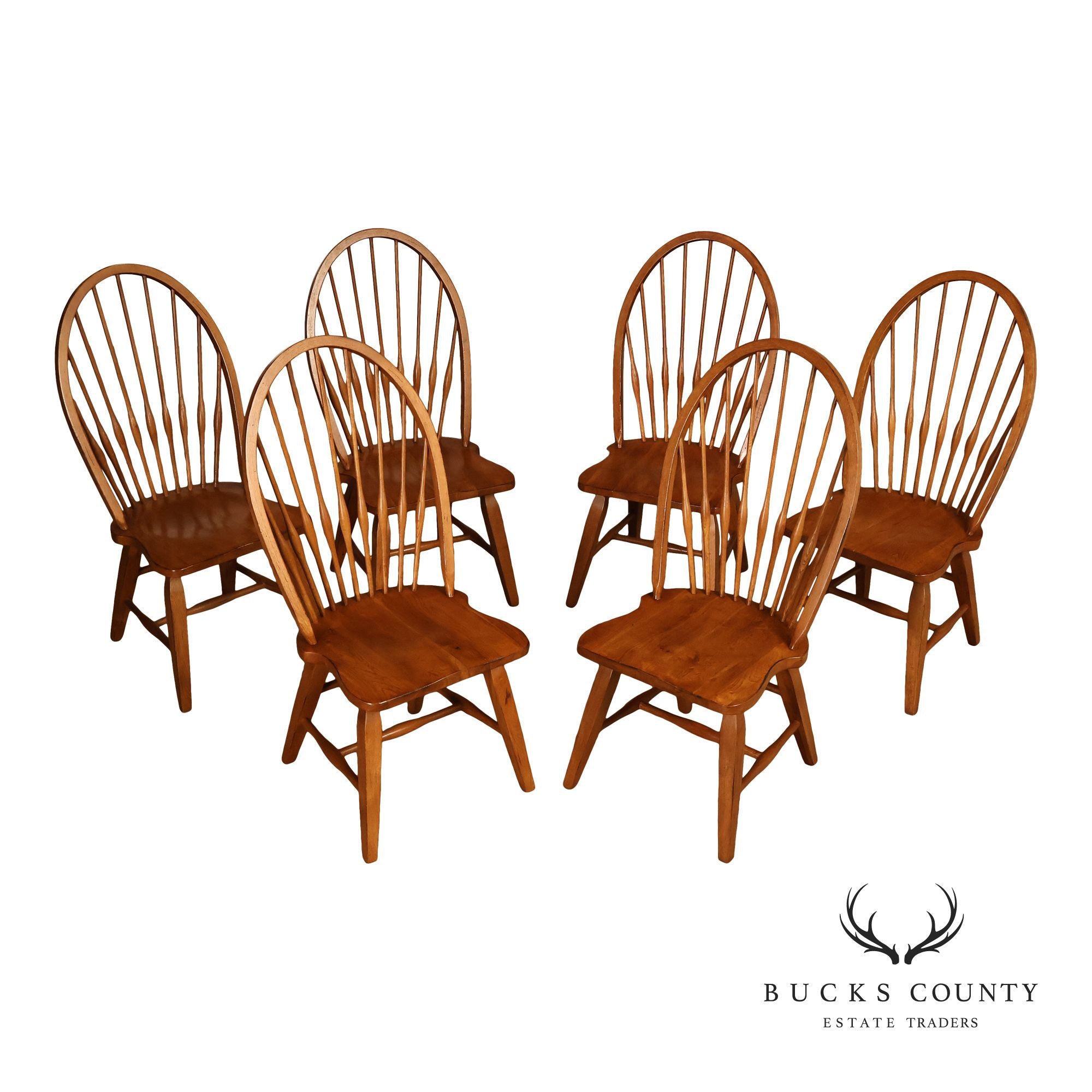 Broyhill Attic Heirlooms Set Of 6 Windsor Style Oak Hoop Back Dining Side Chairs