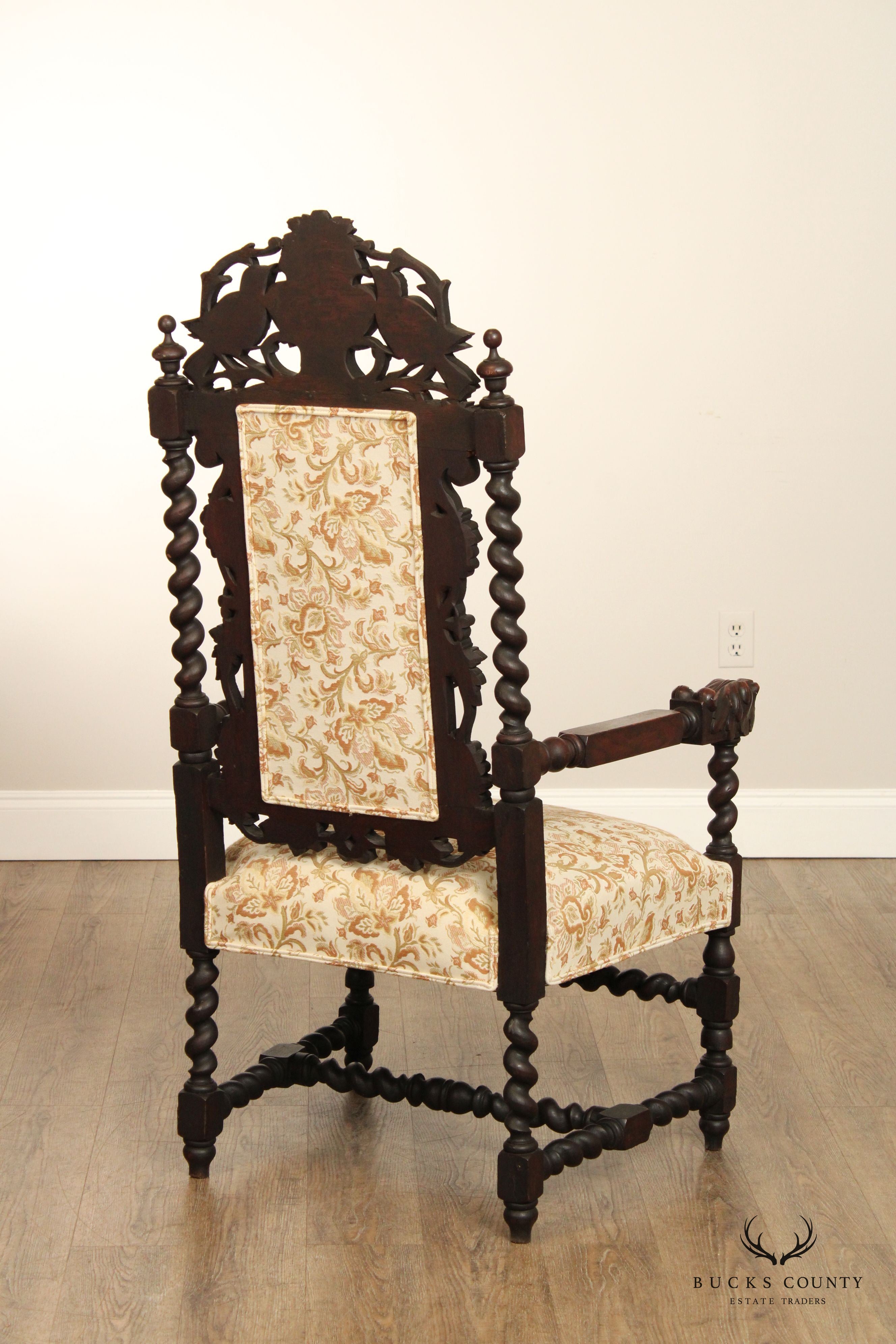 Renaissance Revival Antique Carved Oak Throne Armchair