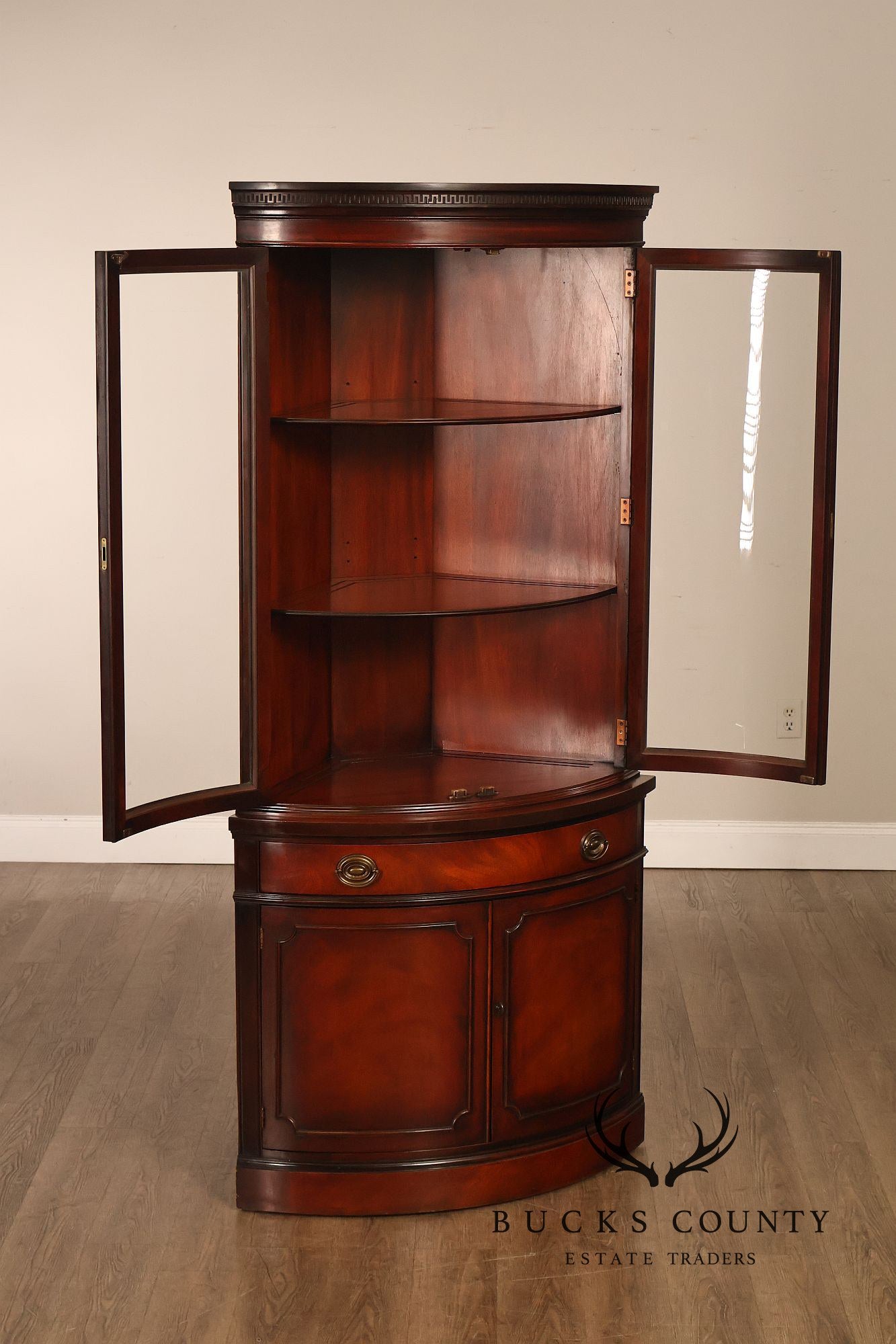 Drexel Travis Court Mahogany Bow Front Corner Cabinet