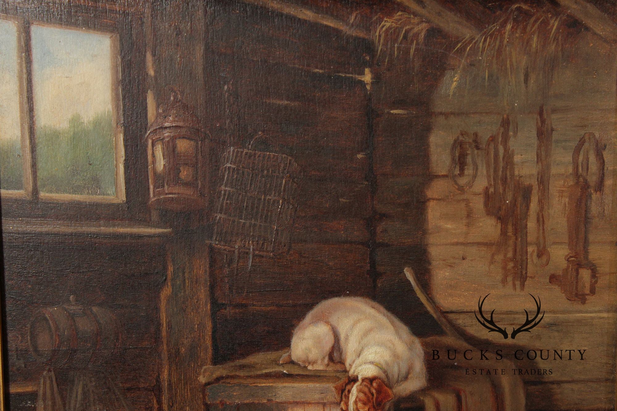 English School Painting on Board, Farm Dogs