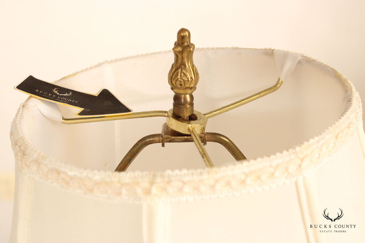 French Style Painted Porcelain and Brass Table Lamp