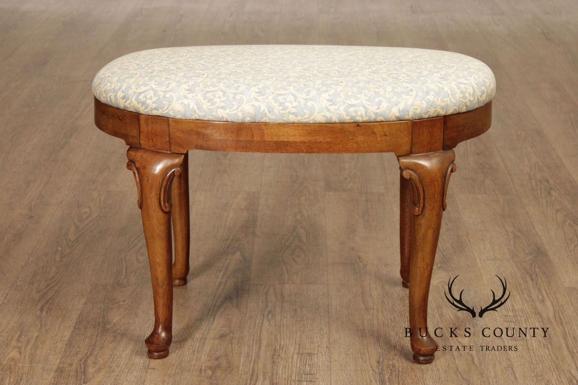 Queen Anne Style Carved Mahogany Vanity Stool