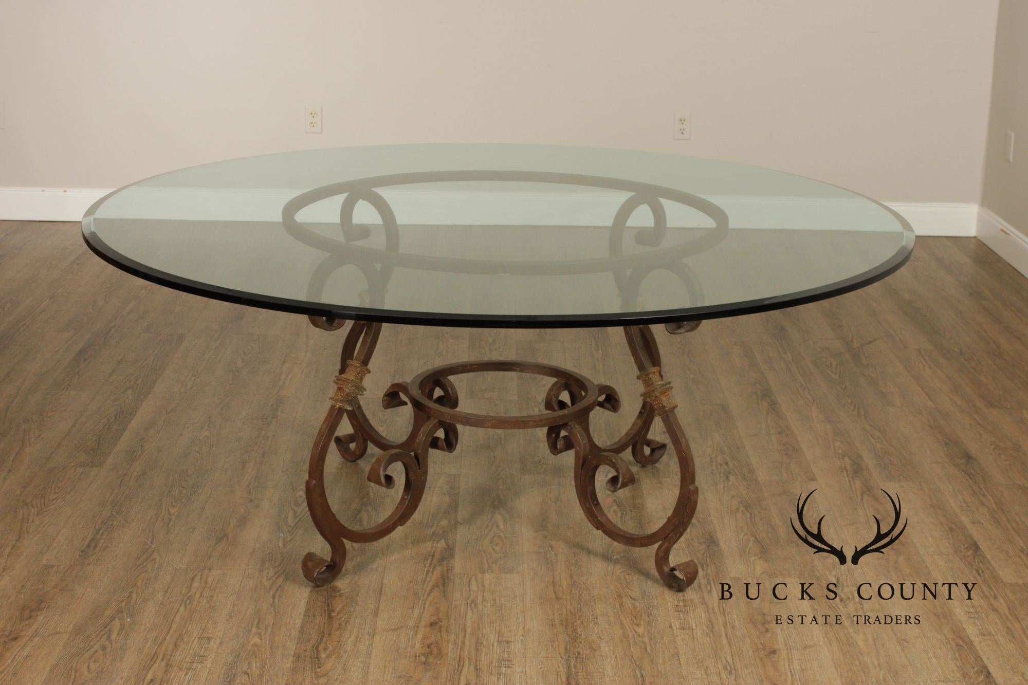 Italian Style Wrought Iron 72 Inch Round Glass Top Dining Table