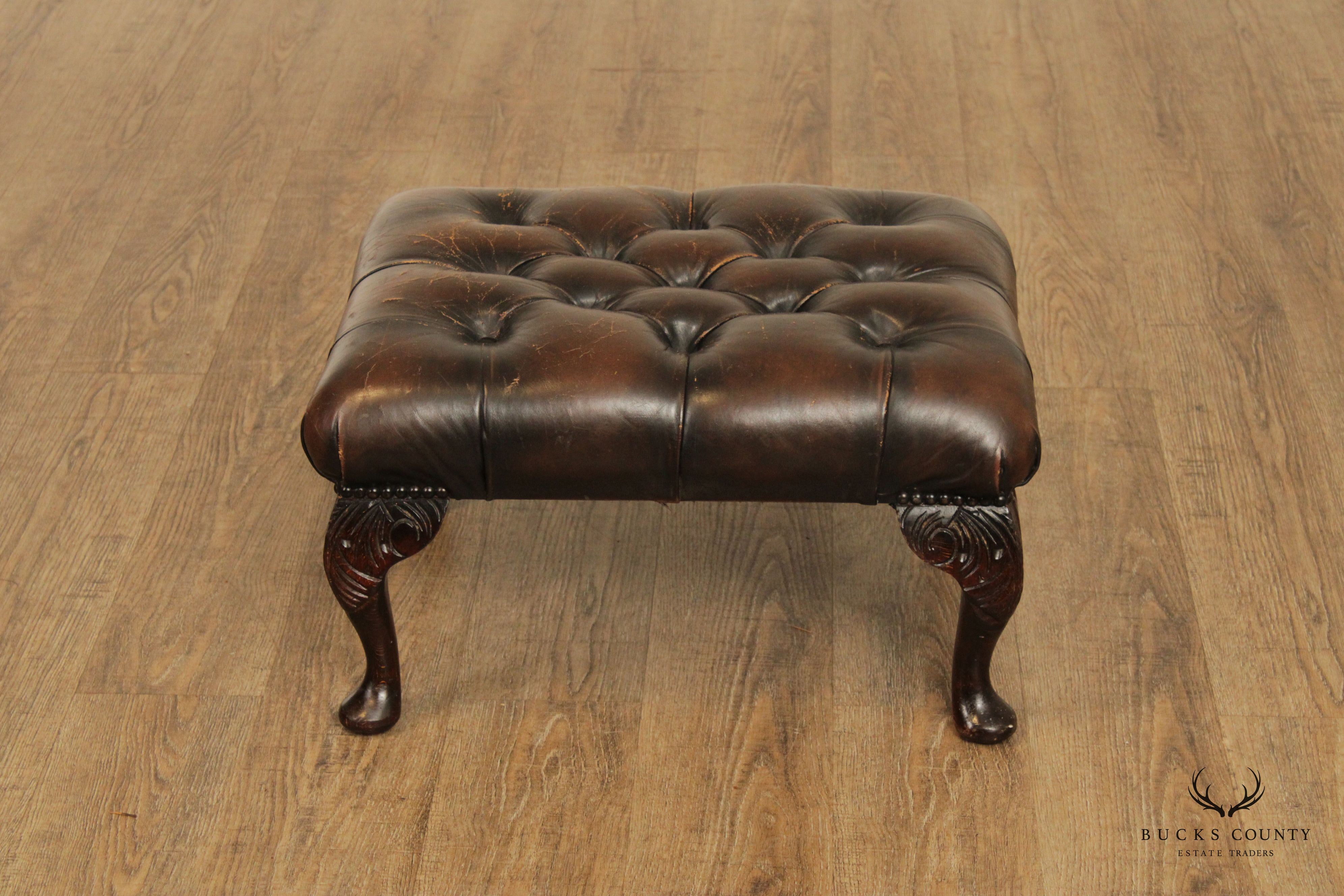 Georgian Style Vintage Tufted Leather Foot Stool