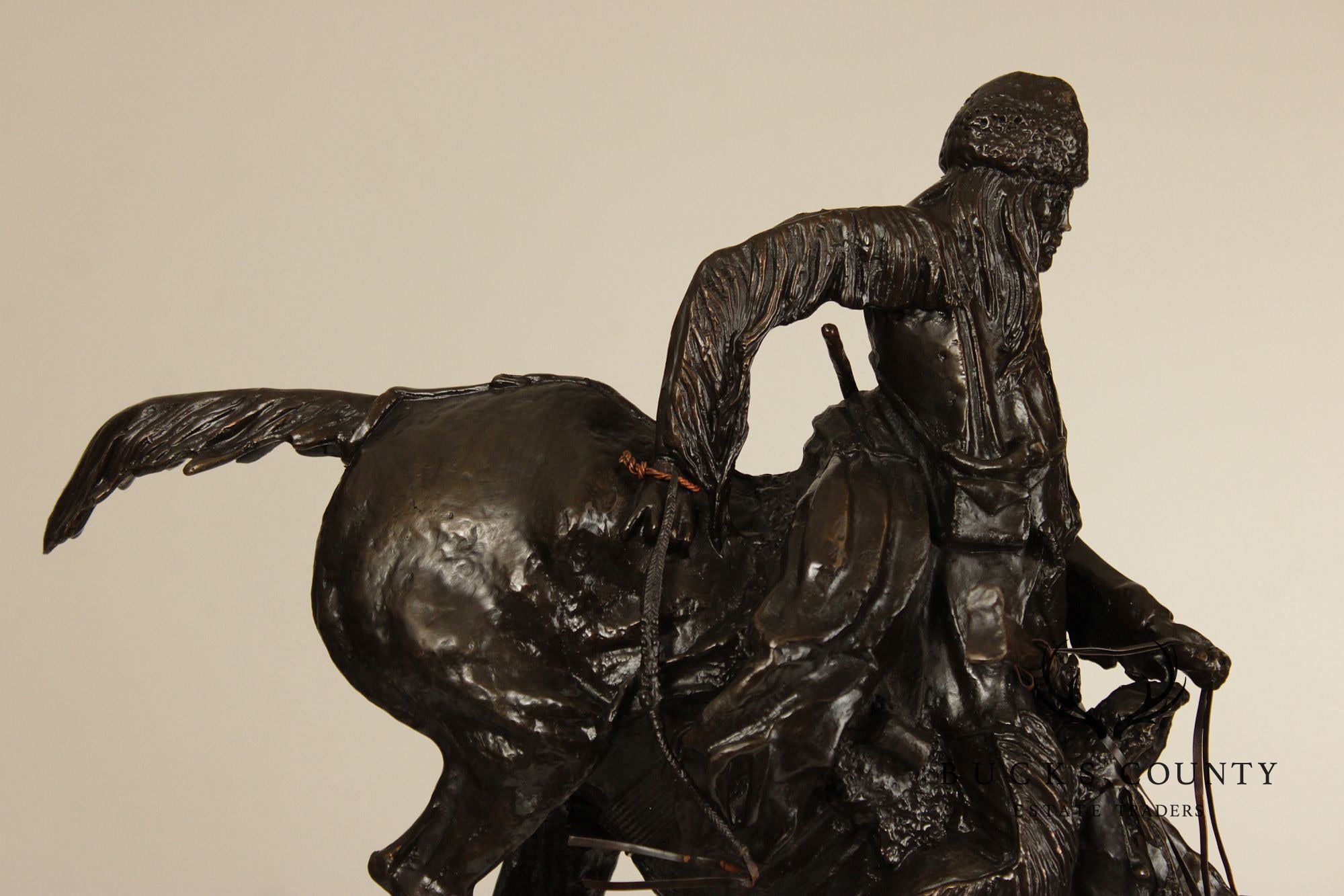 Frederic Remington Mountain Man Bronze Sculpture On Marble Base