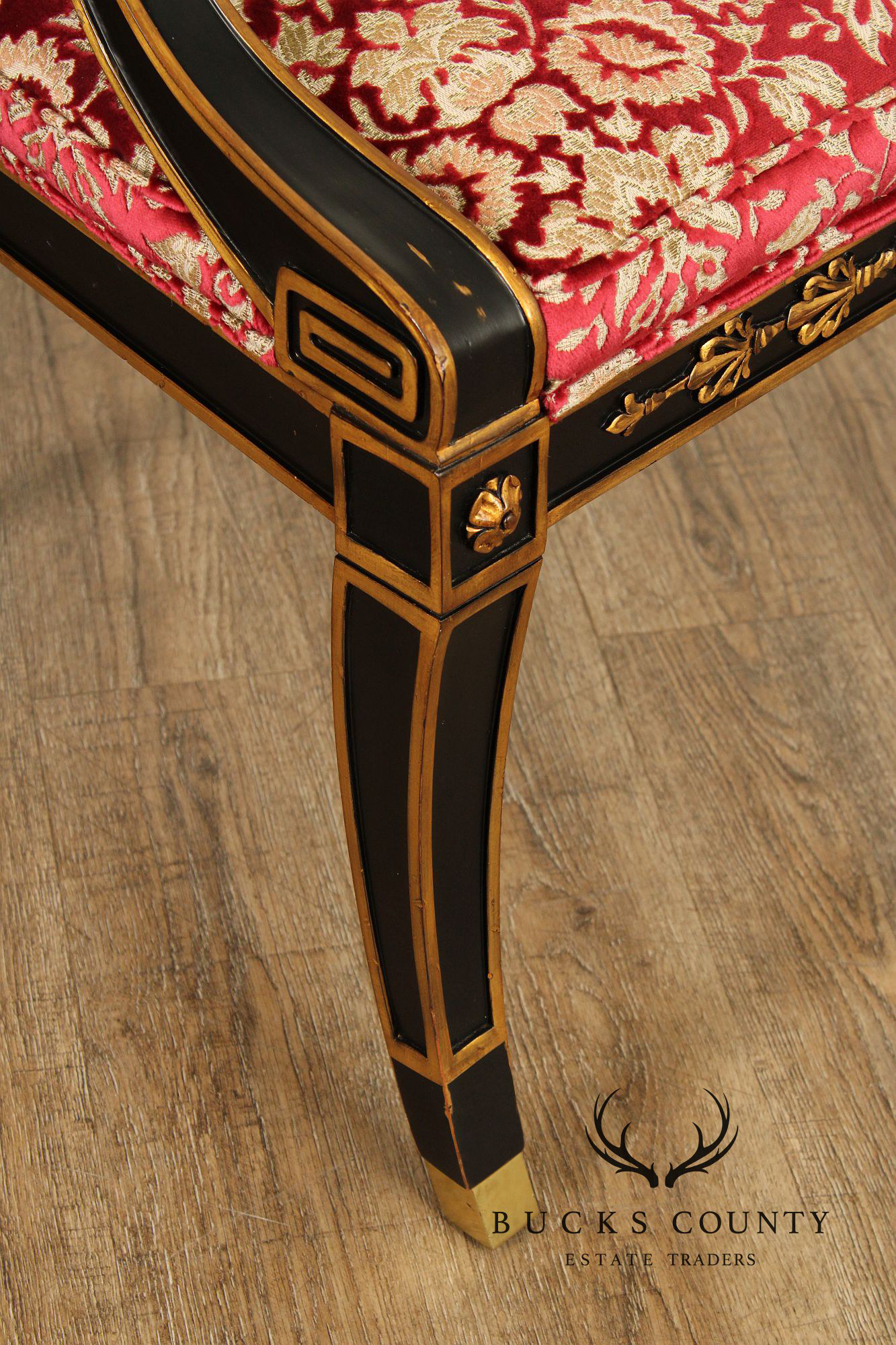 Karges Regency Style Ebonized and Partial Gilt Armchair