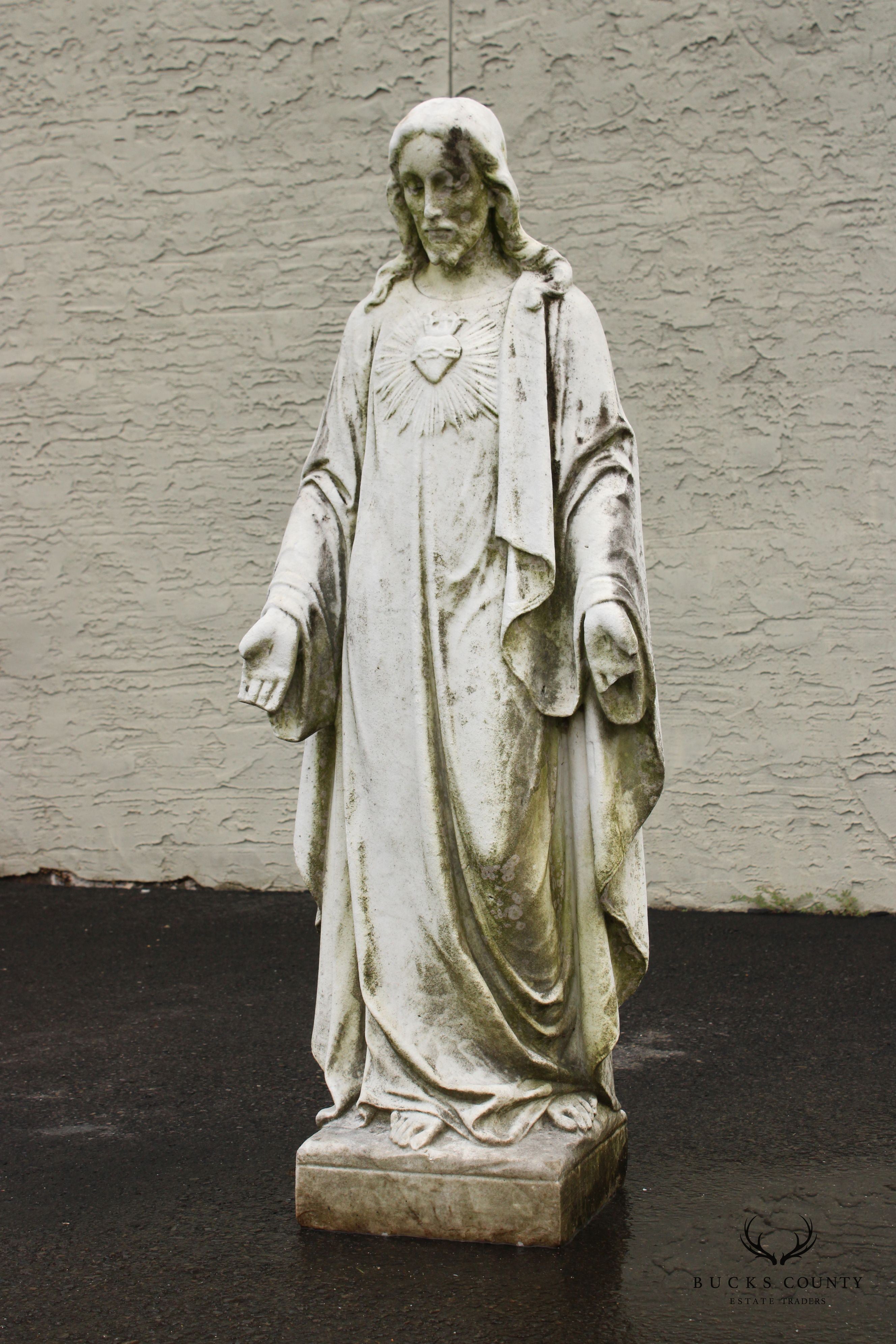 Antique Carved Marble Outdoor Garden Statue Of Jesus