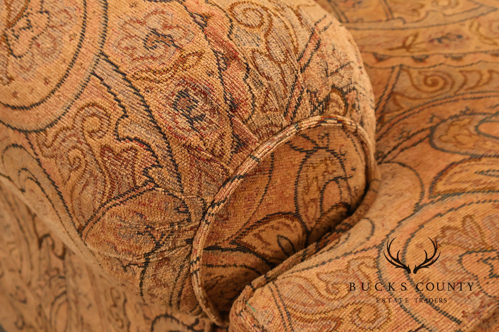 Kravet Paisley Upholstered Rolled Arm Sofa