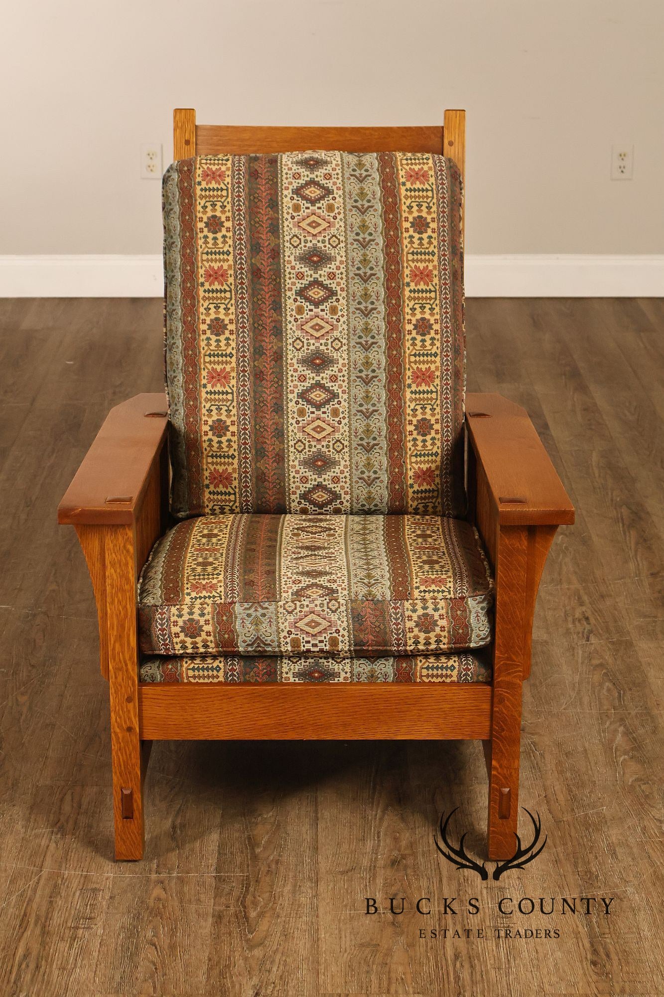 Stickley Mission Collection Oak Compact Morris Chair With Loose Cushions