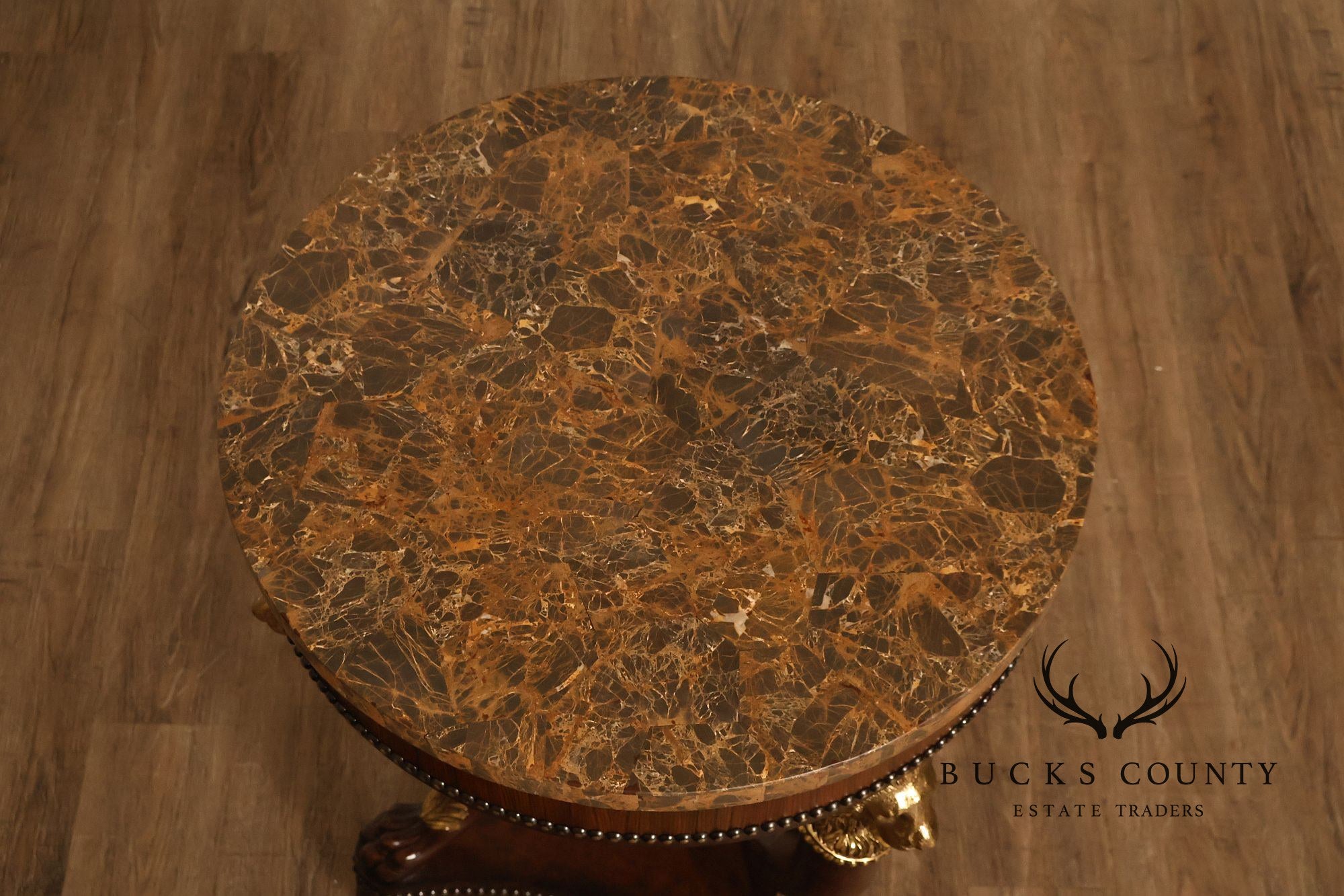 Maitland Smith Empire Style Round Marble Top Mahogany Lamp Table