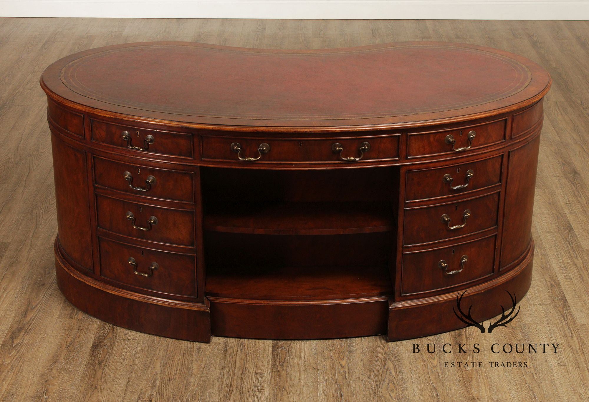 Regency Style Leather Top Walnut Kidney Executive Desk