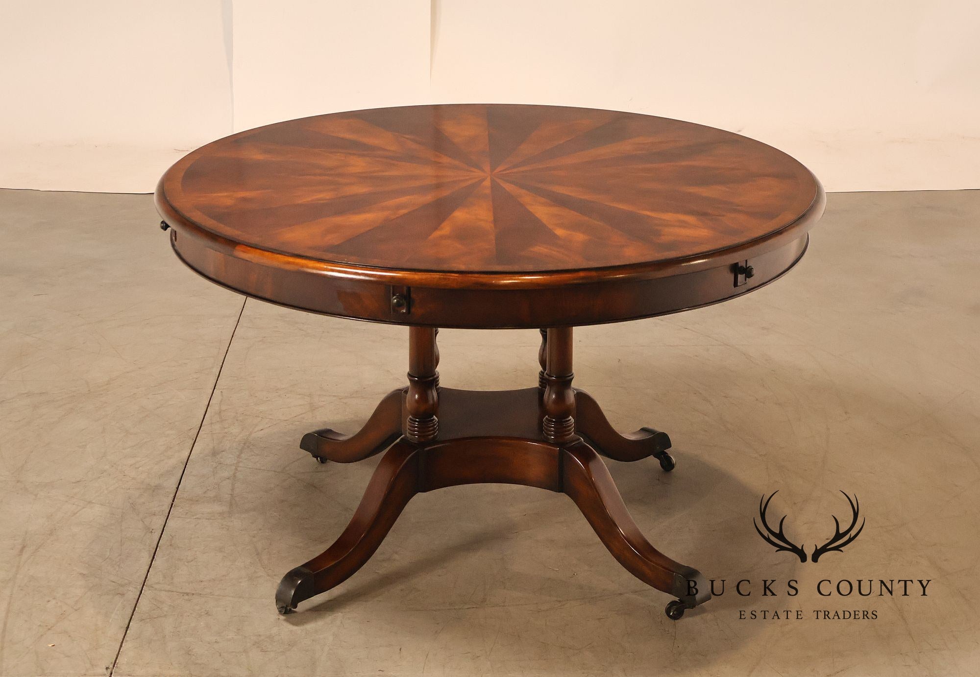 Theodore Alexander Regency Style Flame Mahogany Round Expanding Dining Table