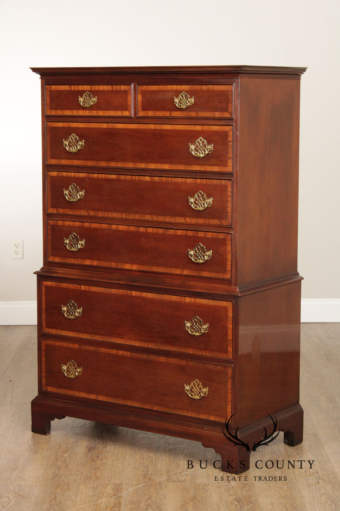 Hickory Furniture Inlaid Mahogany Chippendale Style Tall Chest of Drawers