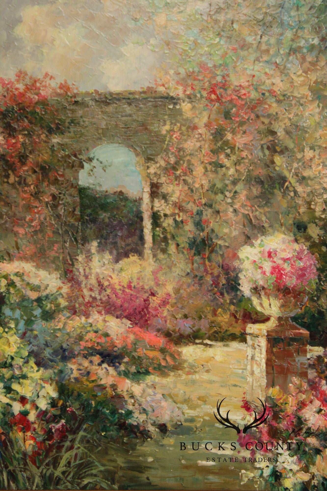 Impressionist Style Framed Impasto Oil Painting, Garden Path