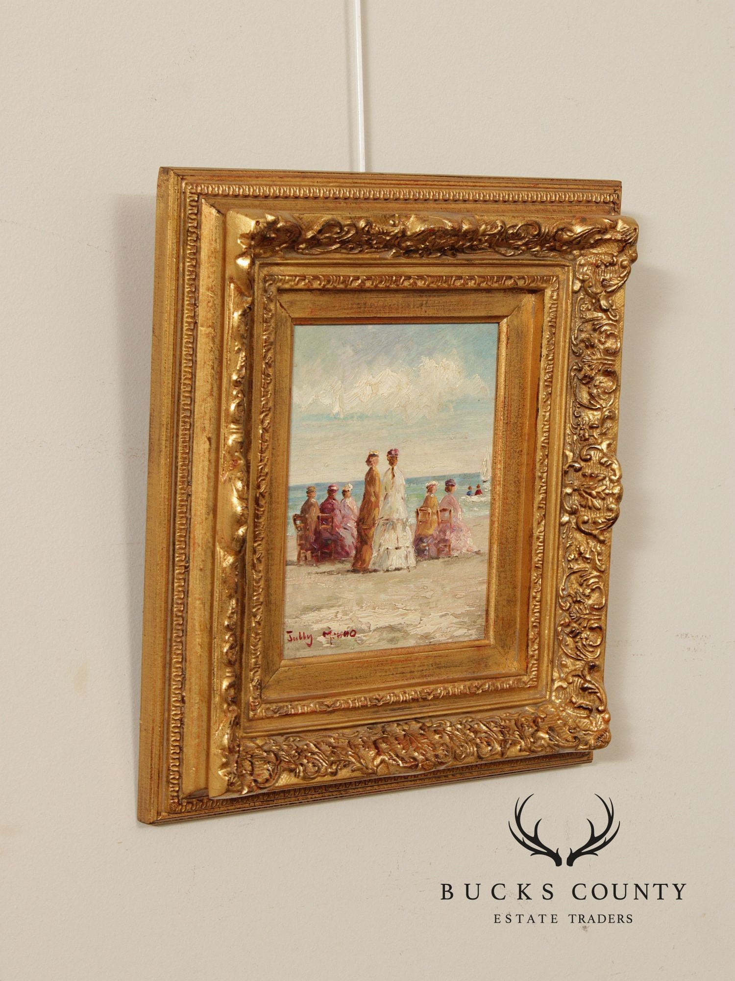 Jully Minno Framed Oil Painting, Seaside Victorian Women