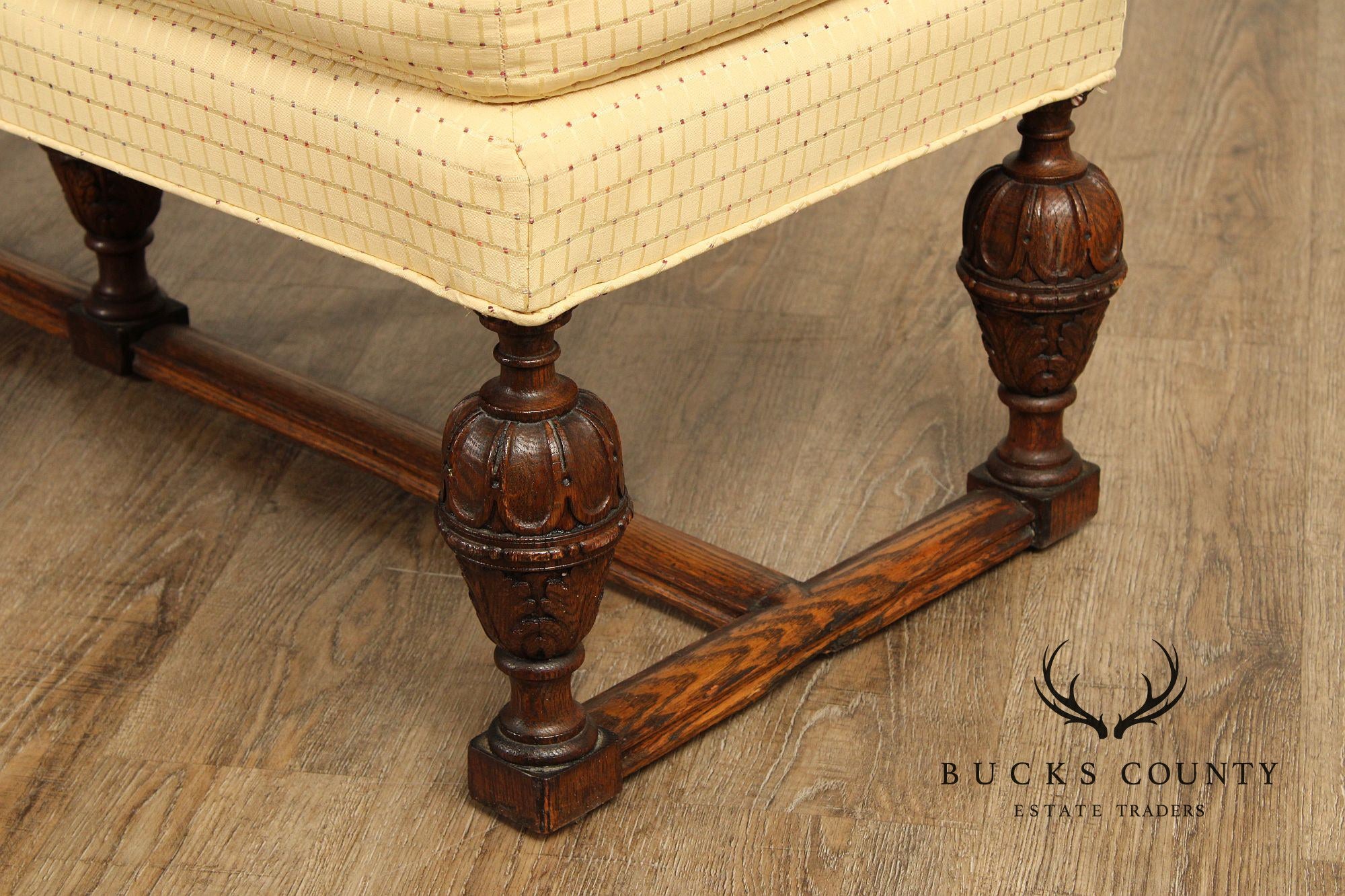 English Tudor Style Carved Oak Window Bench