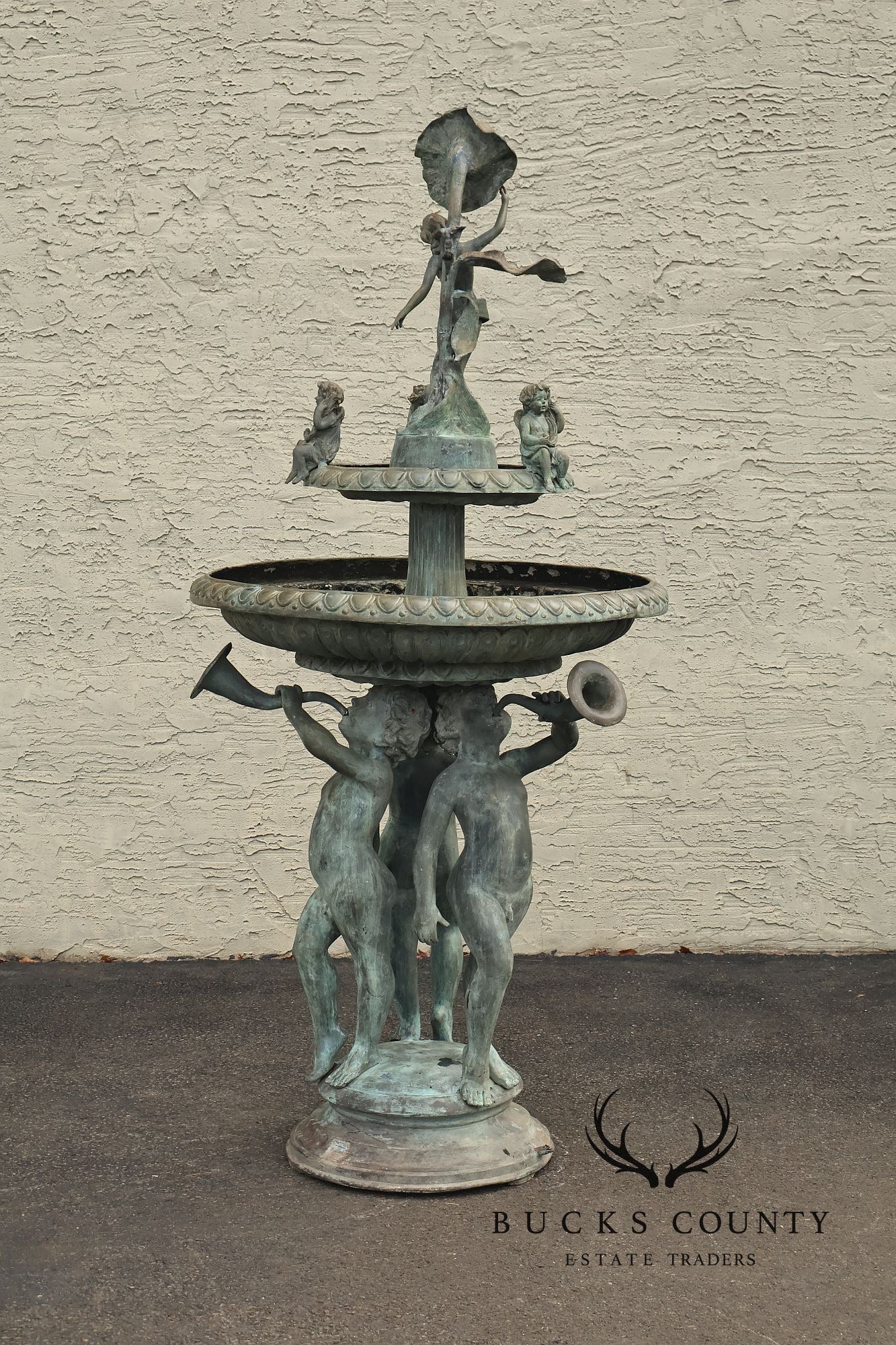 Vintage Two Tier Cherub Bronze Garden Fountain