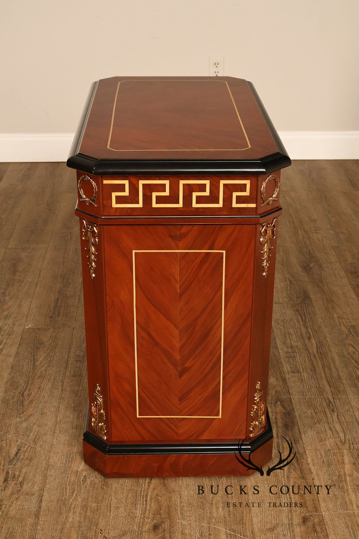 Neoclassical Empire Style Greek Key Mahogany Telephone Stand Cabinet