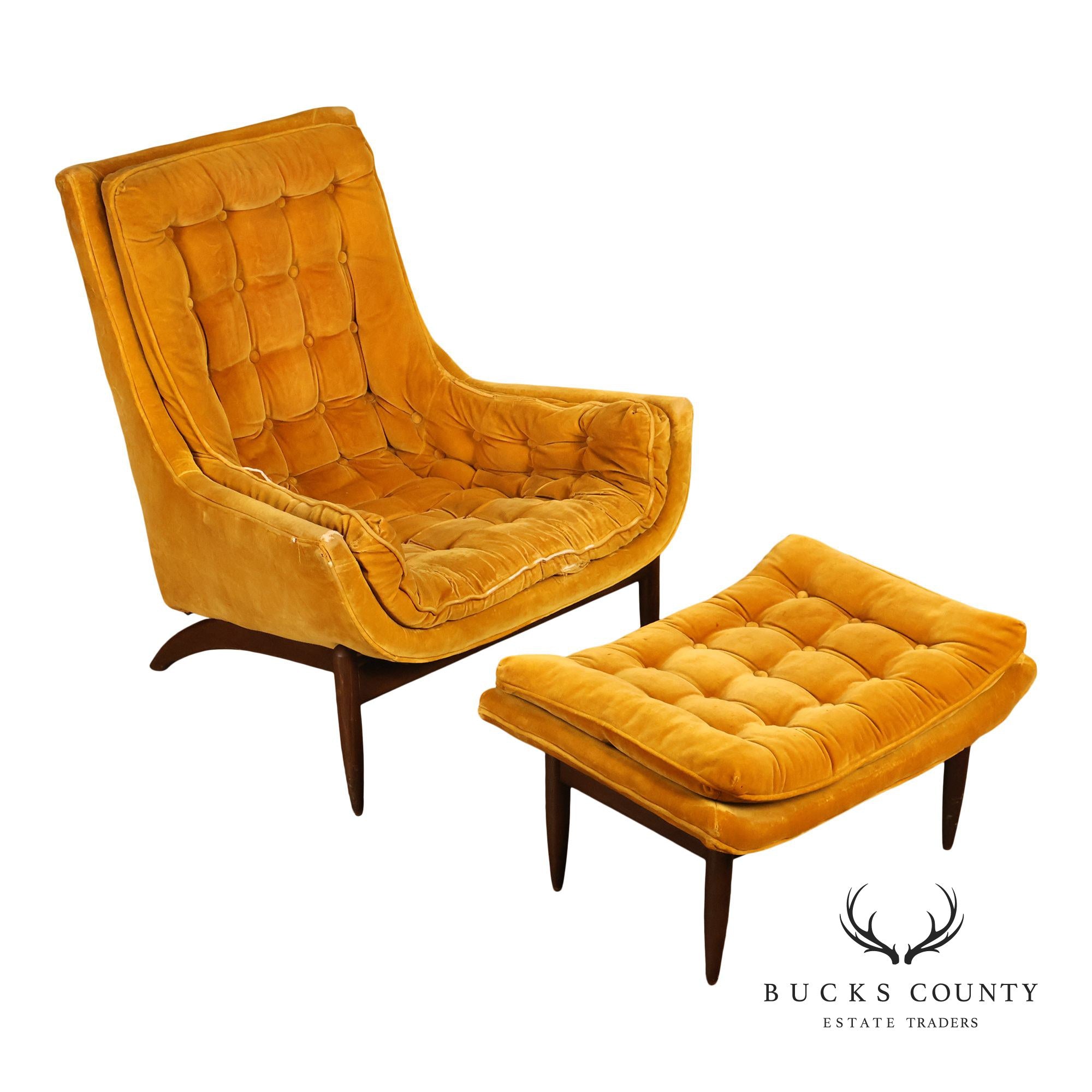 Mid Century Modern Tufted Lounge Chair and Ottoman