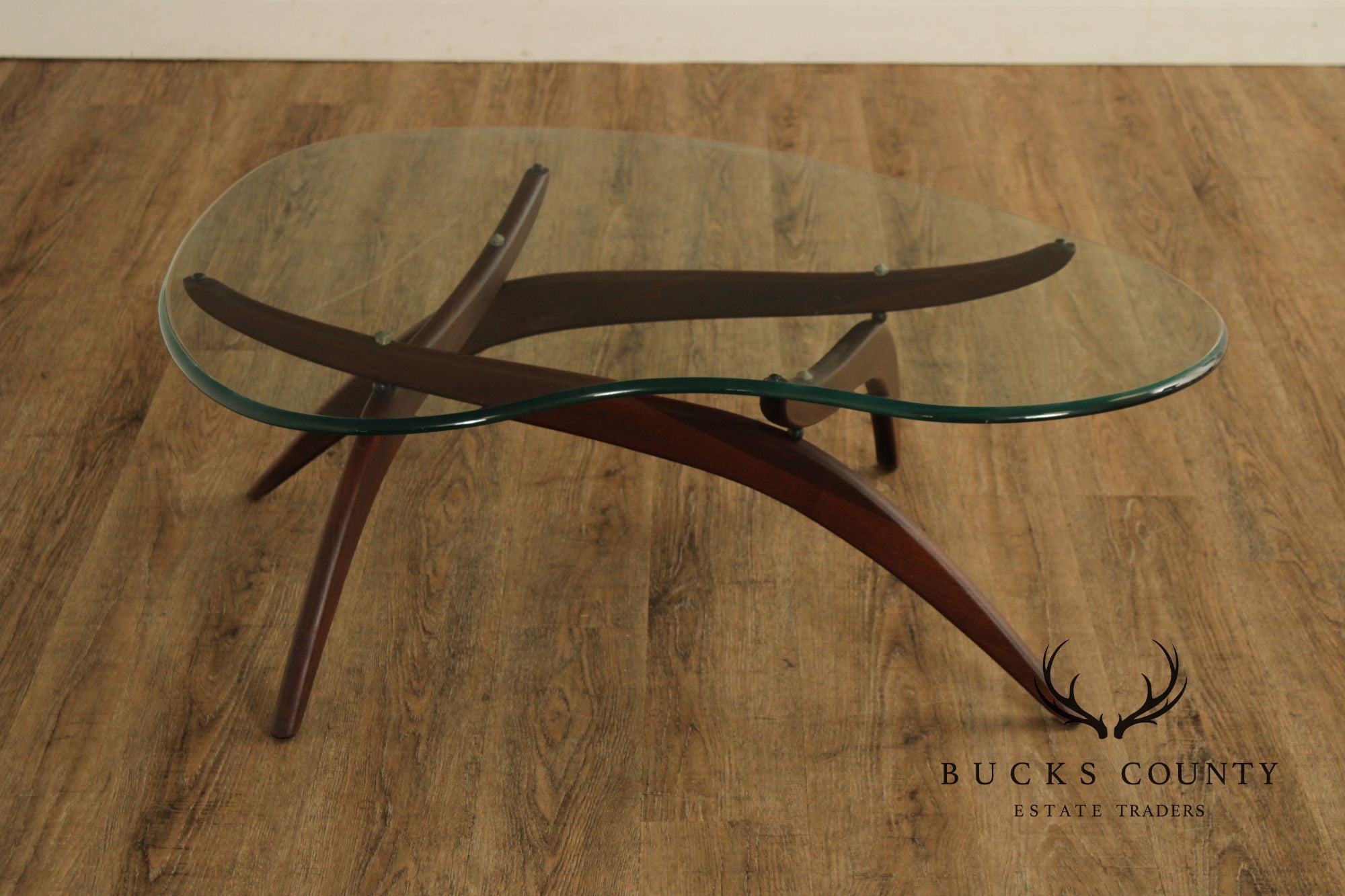 Mid Century Modern Glass Top Walnut Coffee Table