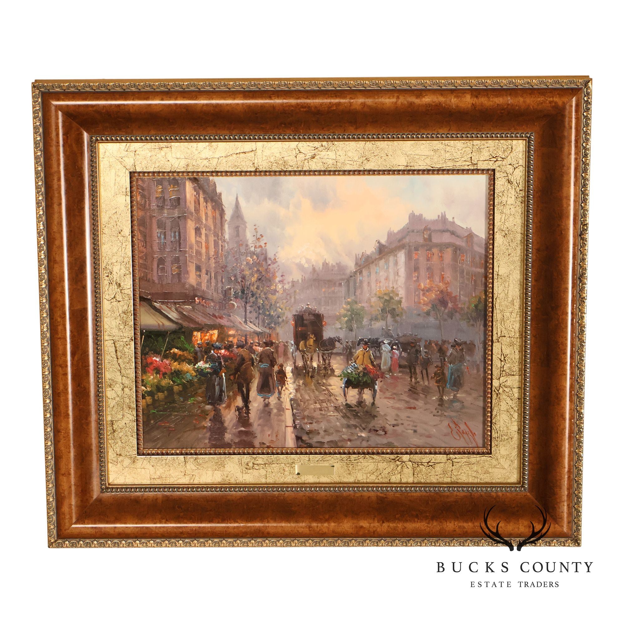 E. Payes Framed Parisian Street Scene Oil Painting