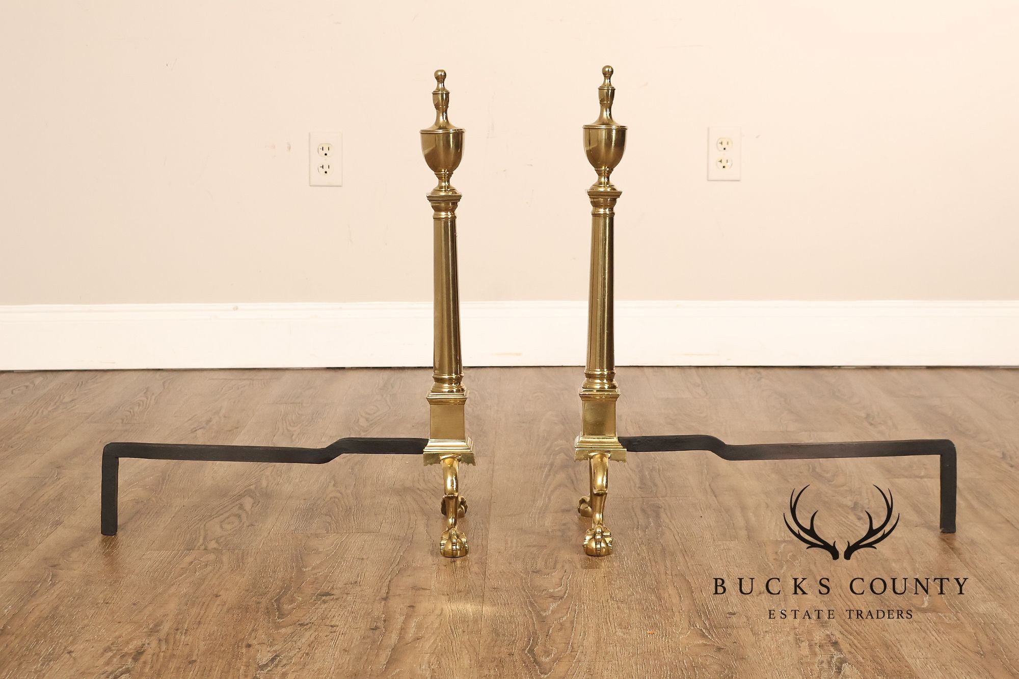 Federal Style Pair Of Brass Andirons