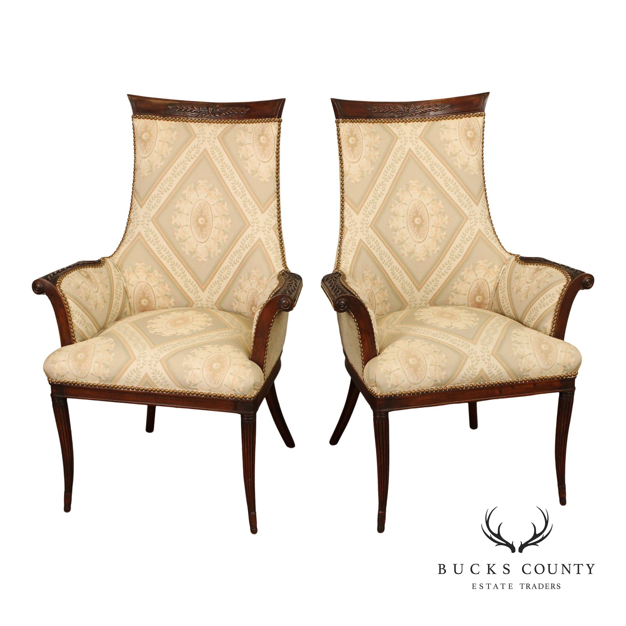 Grosfeld House Regency Style Pair of Mahogany Fireside Chairs