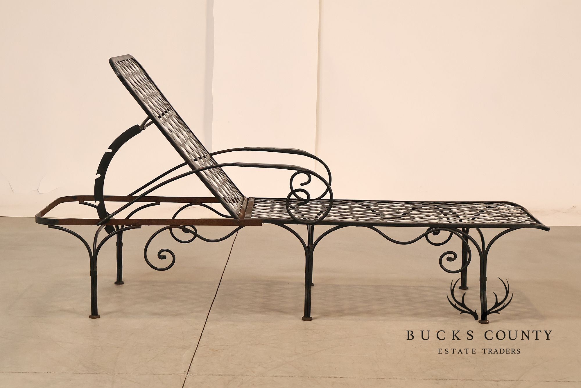 Vintage Wrought Iron Outdoor Patio Adjustable Chaise Lounge
