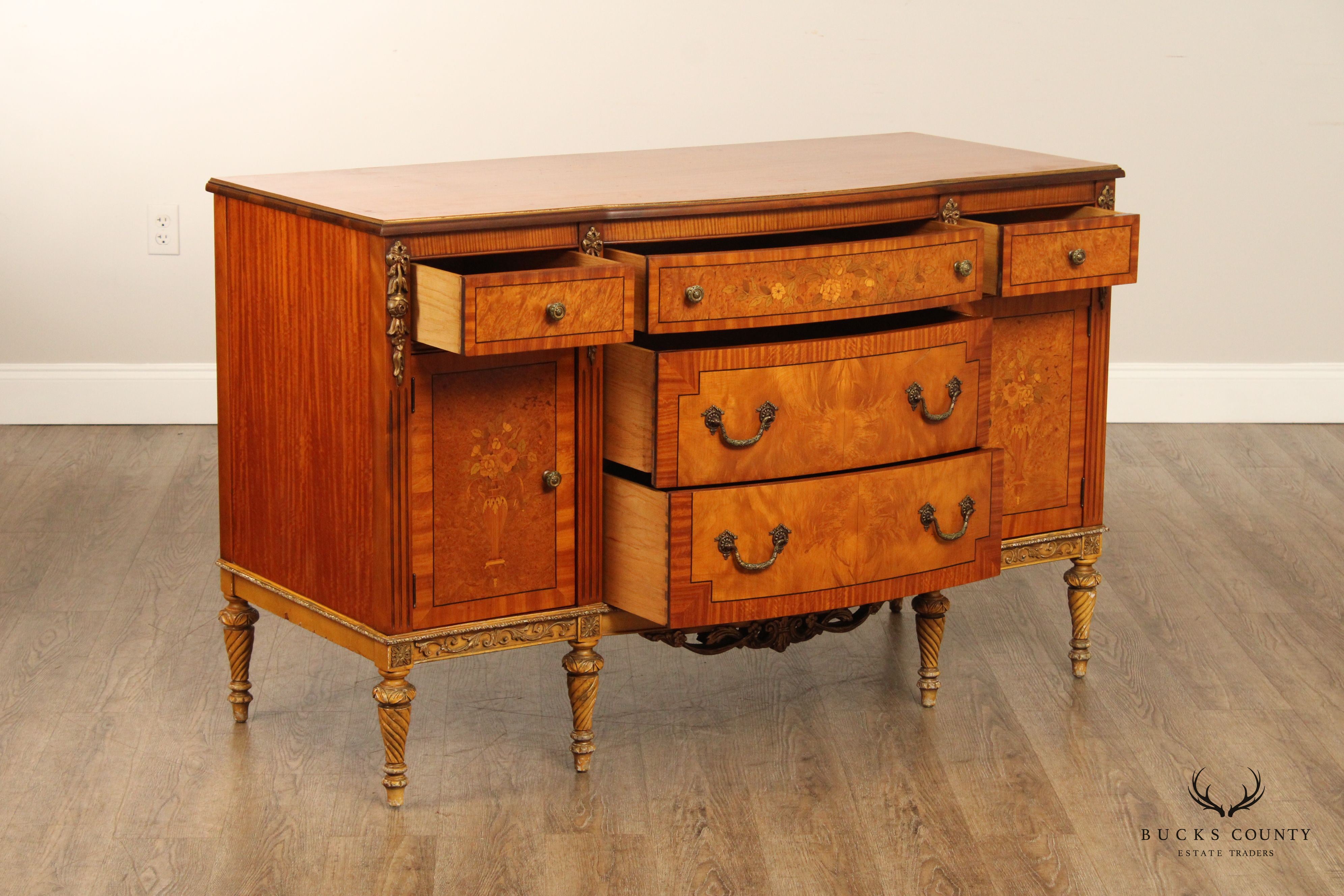 1930's French Napoleon III Style Marquetry Inlaid Dresser By John Stuart