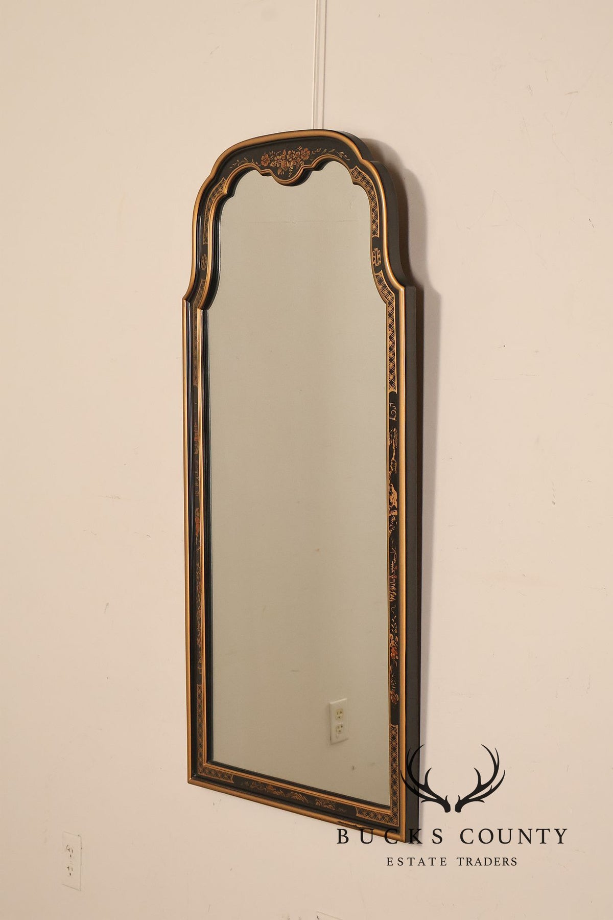 Chinoiserie Black Lacquer And Gilt Decorated Wall Mirror