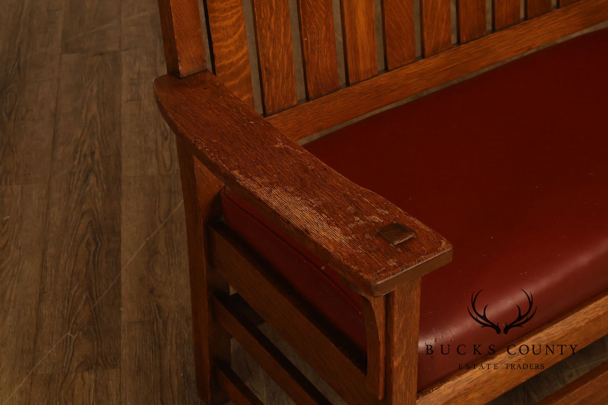 Antique L & J.G. Stickley Oak Slatted Bench