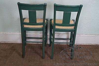Quality Pair of French Country Style Painted Rush Seat Bar Stools