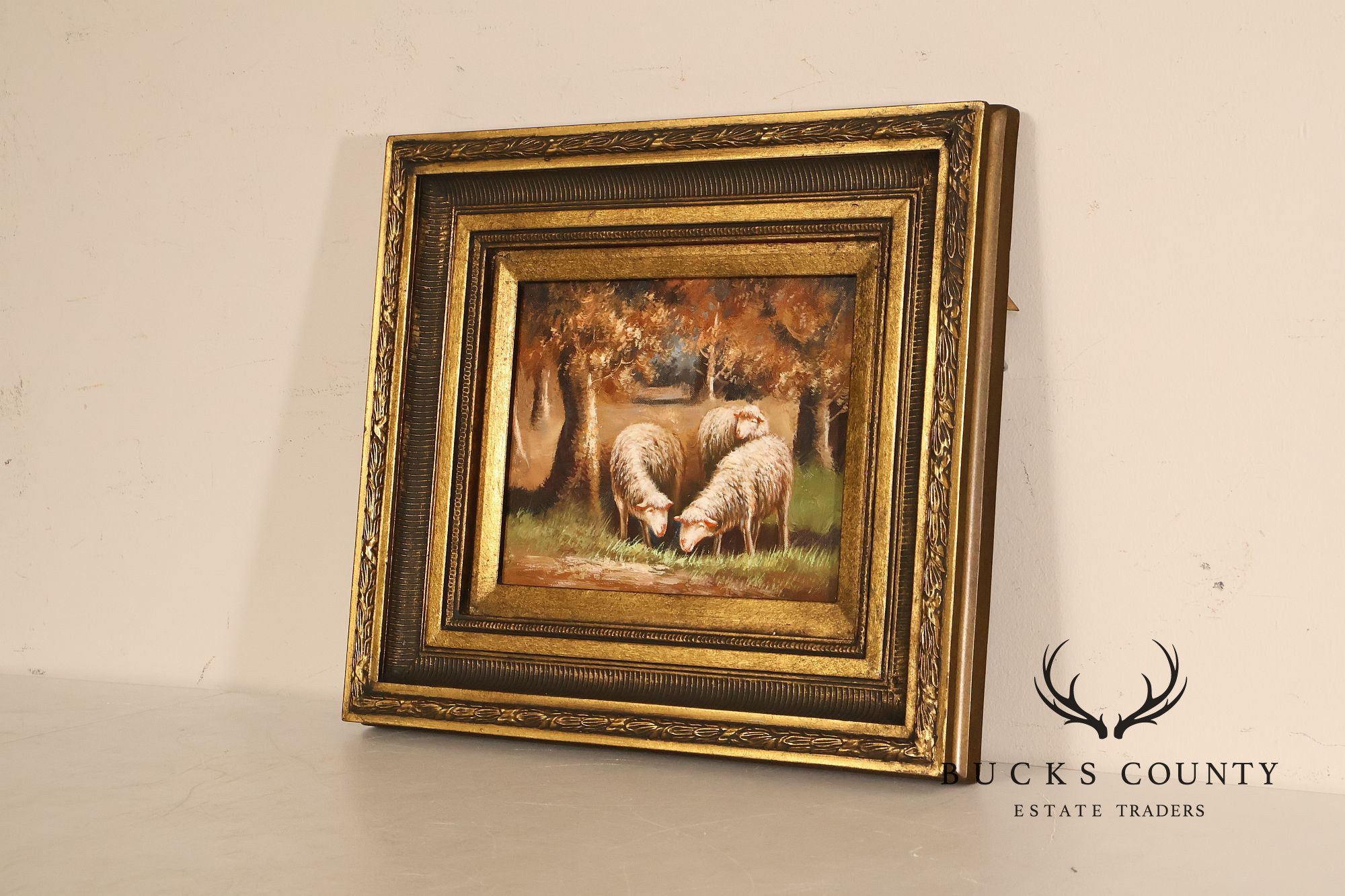 Continental Style Pair of Pastoral Landscape Paintings With Sheep
