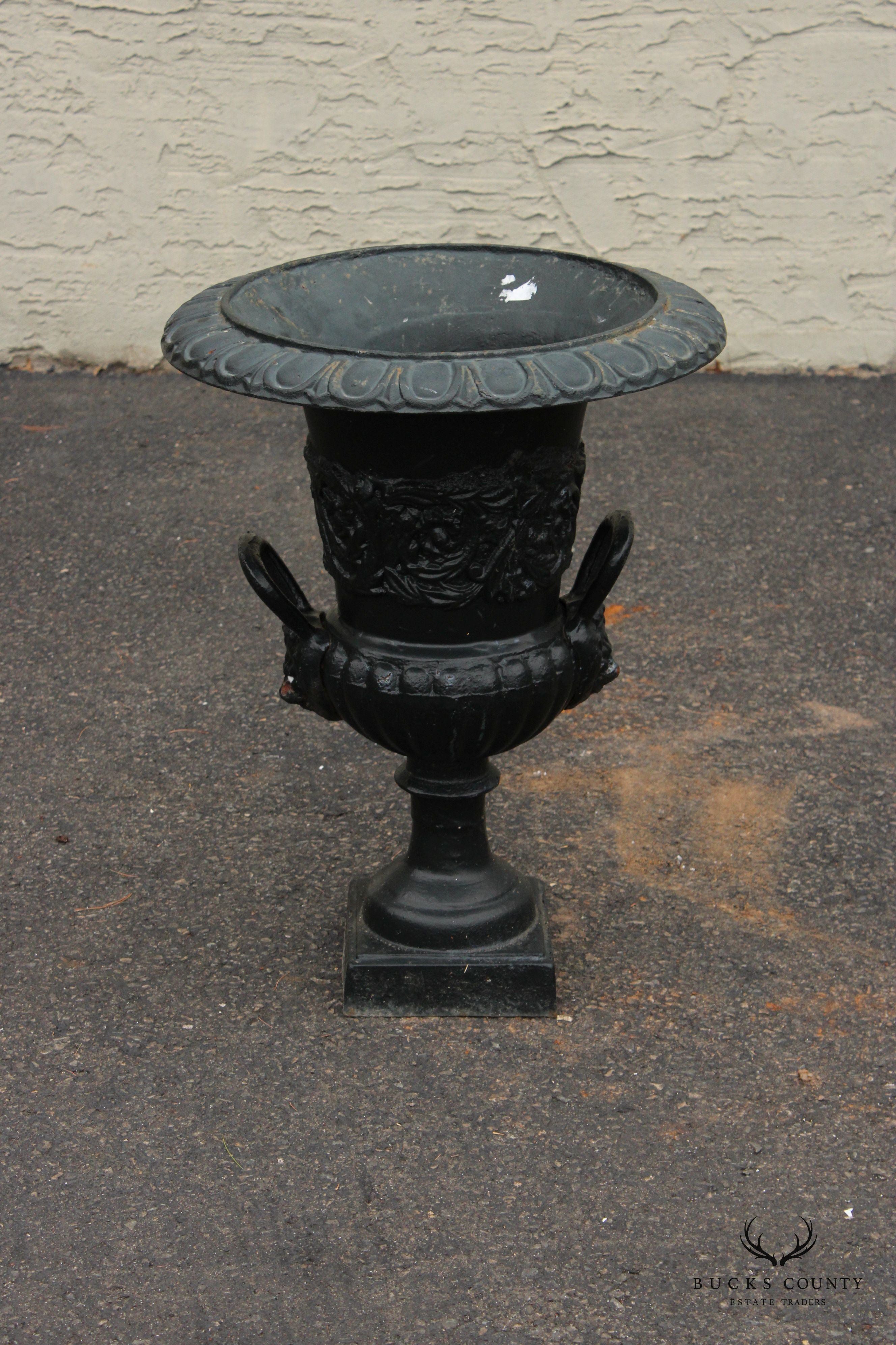 Vintage Pair Of Cast Iron Garden Urns Planters