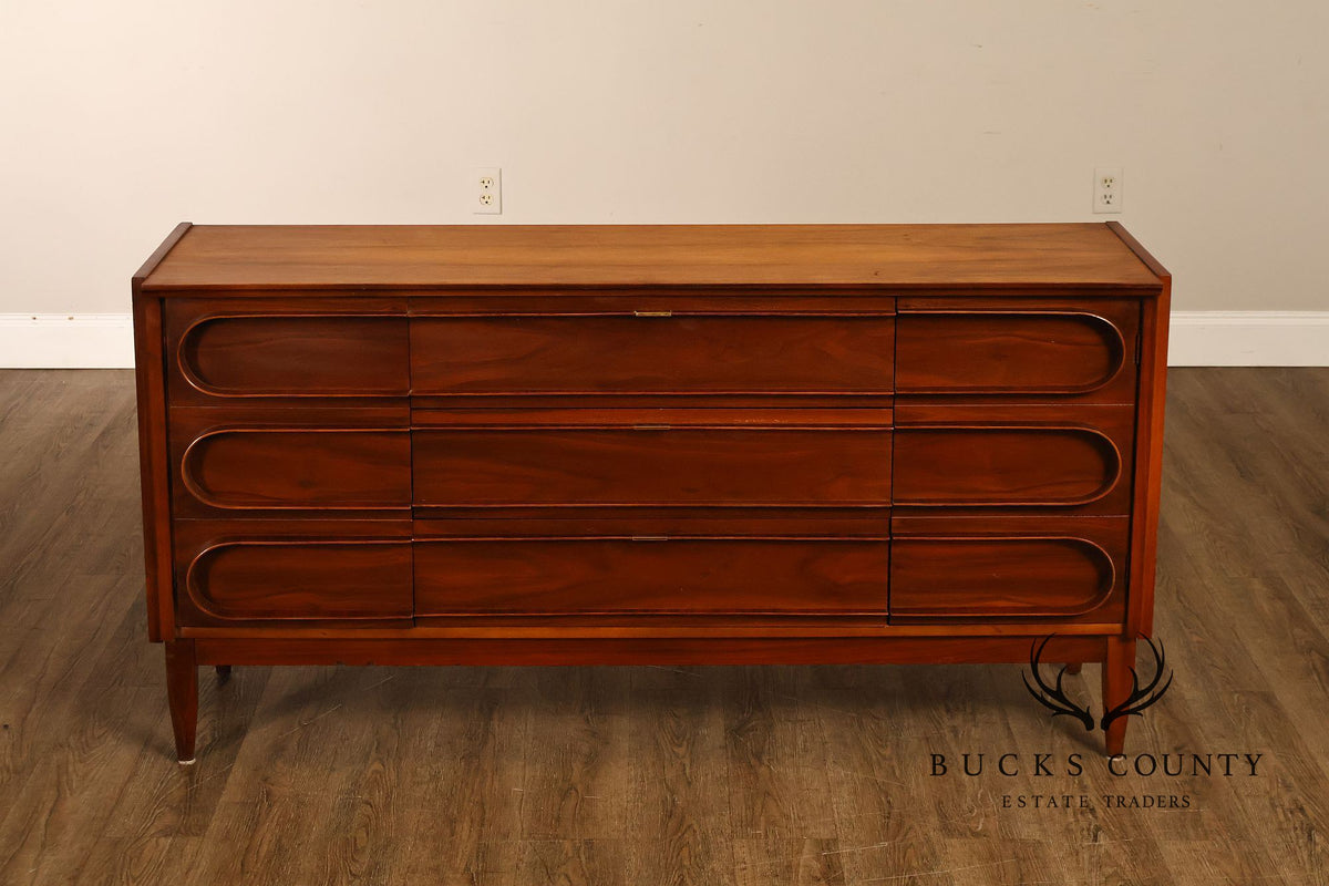 Mid-Century Modern Walnut Bentwood Sculpted Handle Sideboard