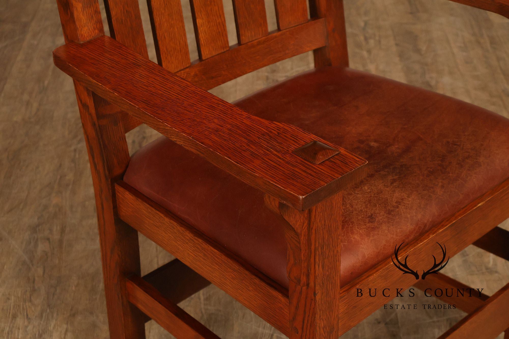 Stickley Mission Collection Set of Six Oak and Leather Dining Chairs