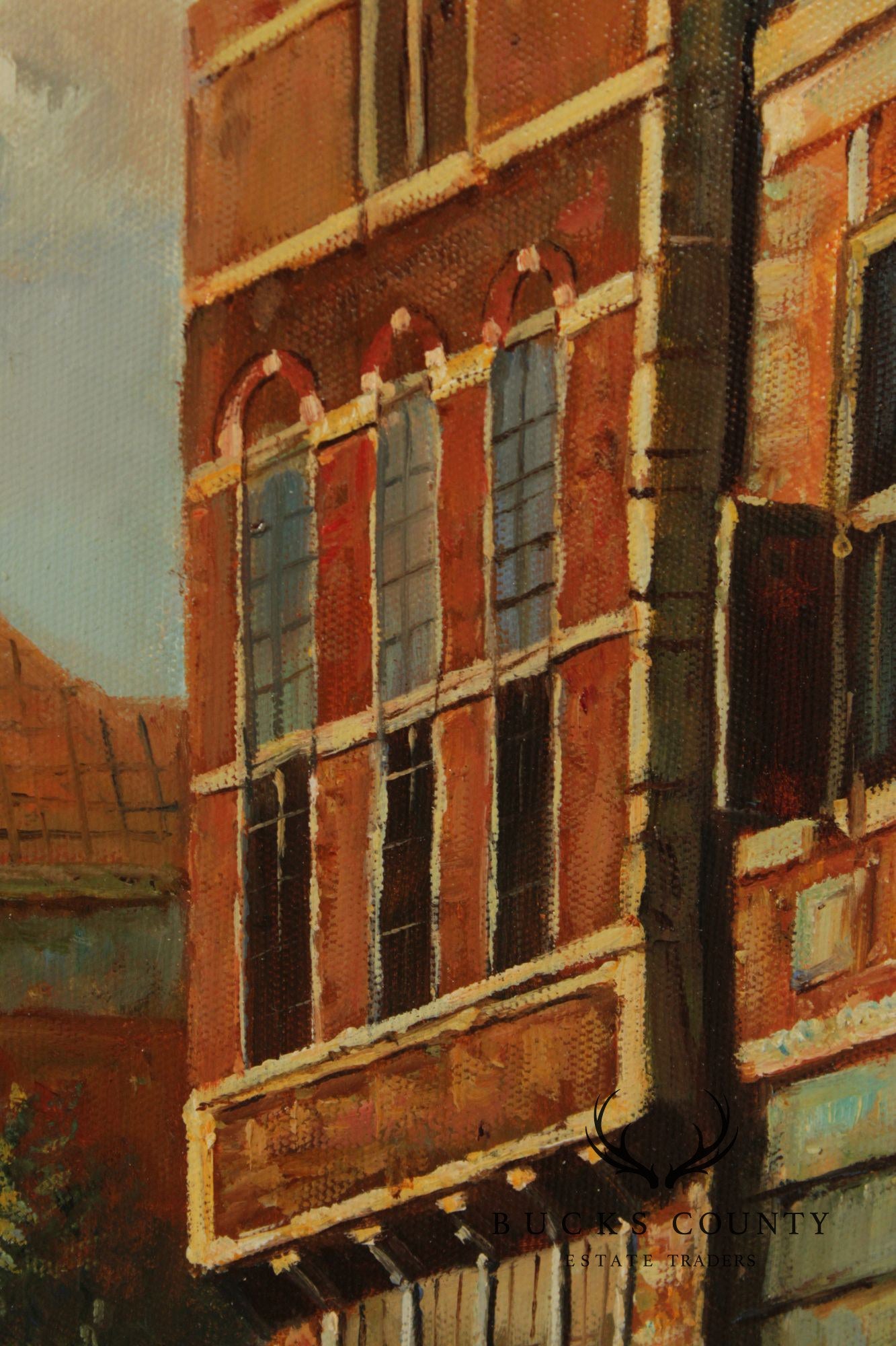 Italian Village Scene Oil Painting, Signed