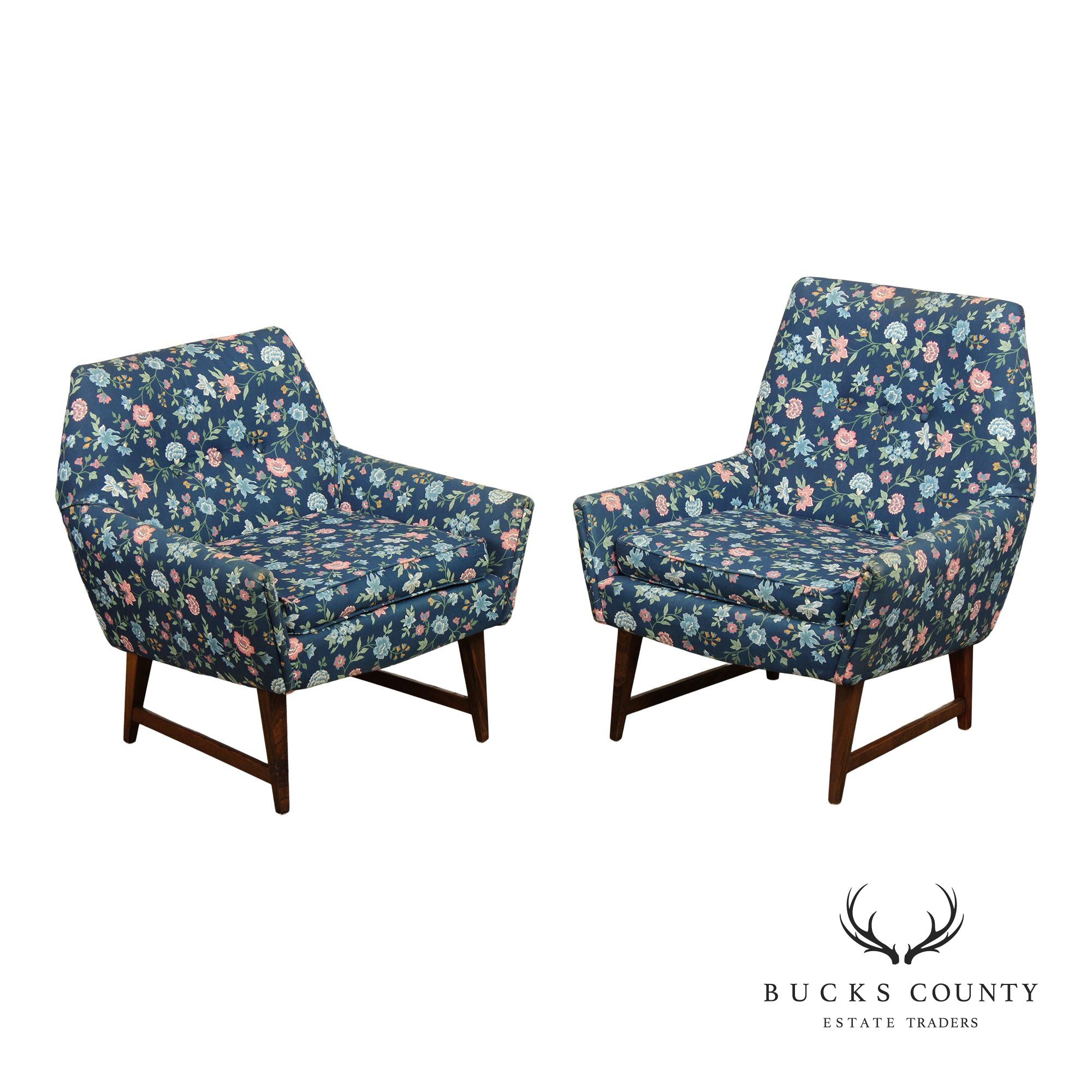 Mid Century Modern Pair of Low Lounge Chairs