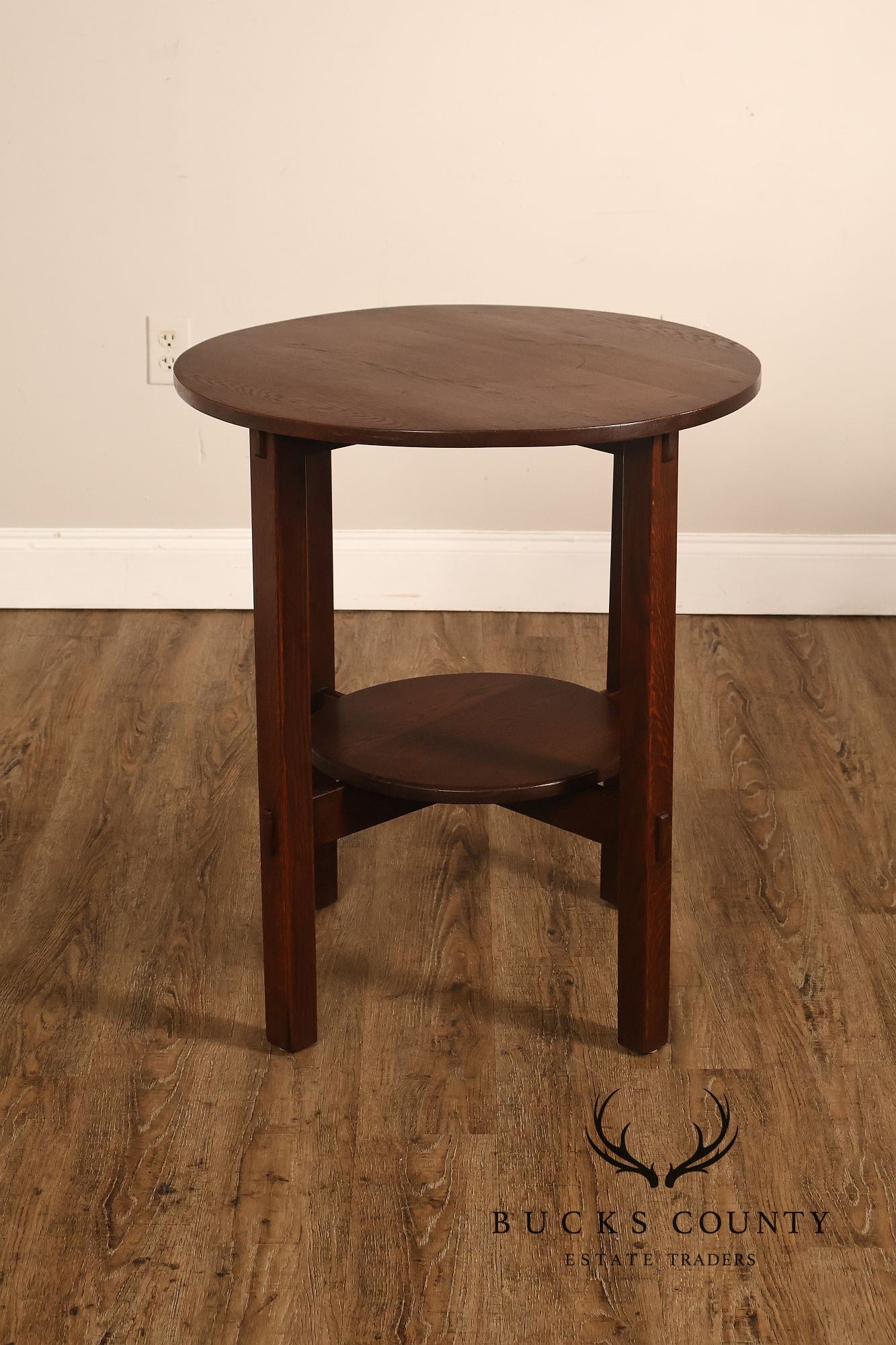 Antique Arts And Crafts Oak Round Side Table