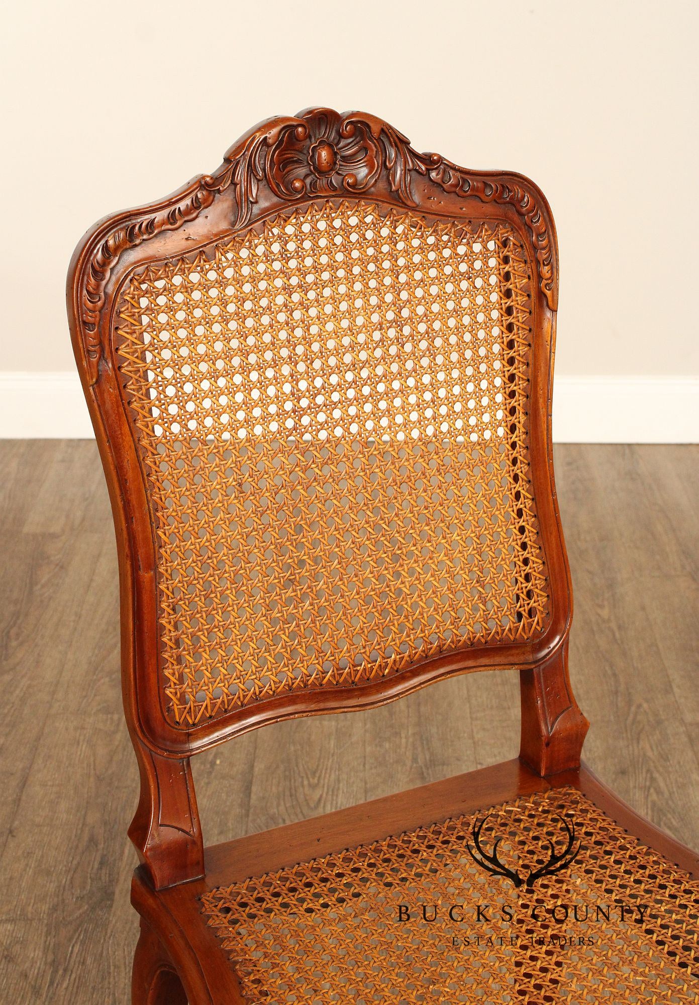 French Louis XV Style Set of Six Caned Dining Chairs