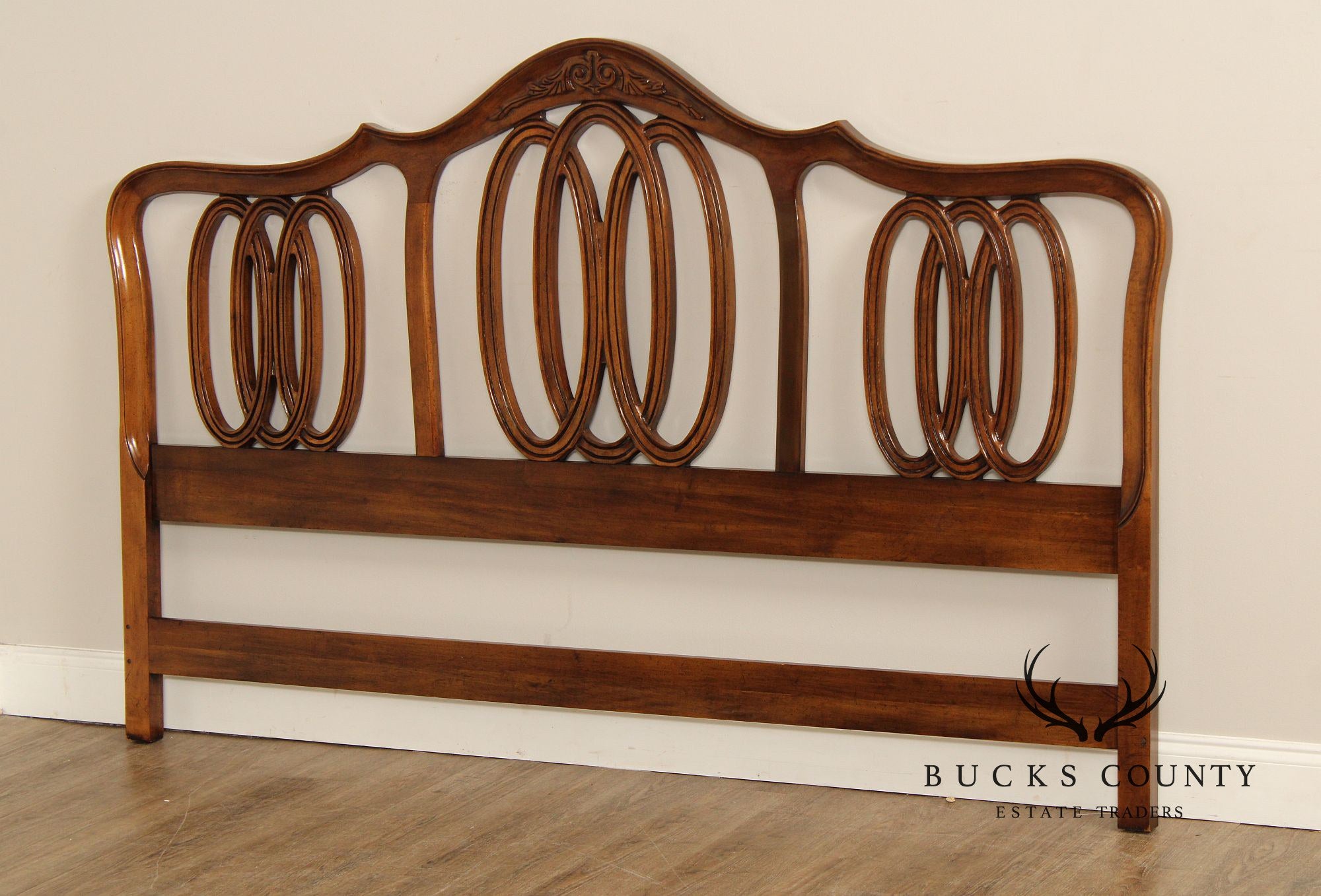 French Provincial Style Vintage Walnut King Headboard By White Furniture Co.